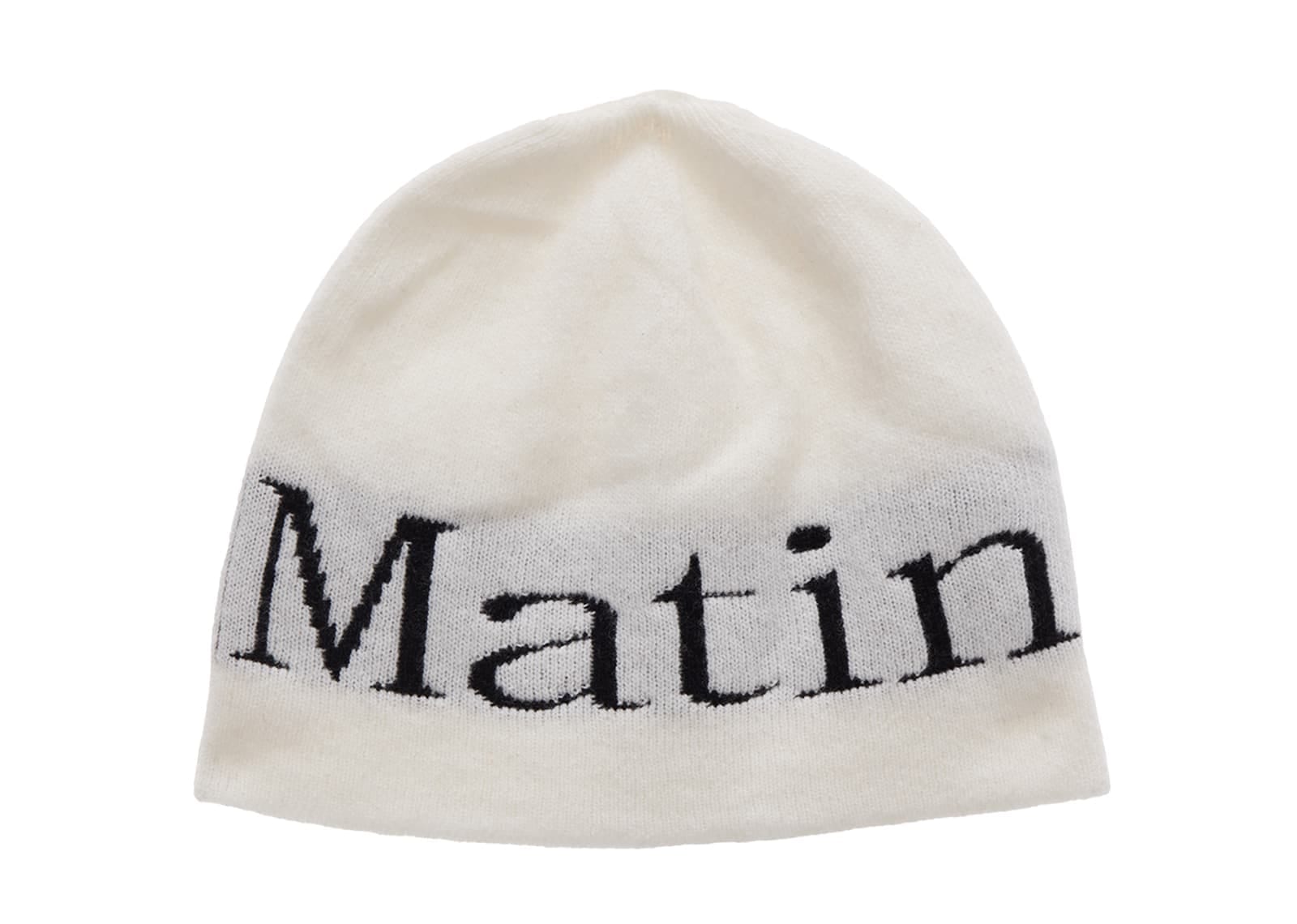 Matin Kim Logo Jacquard Short Beanie White HT006