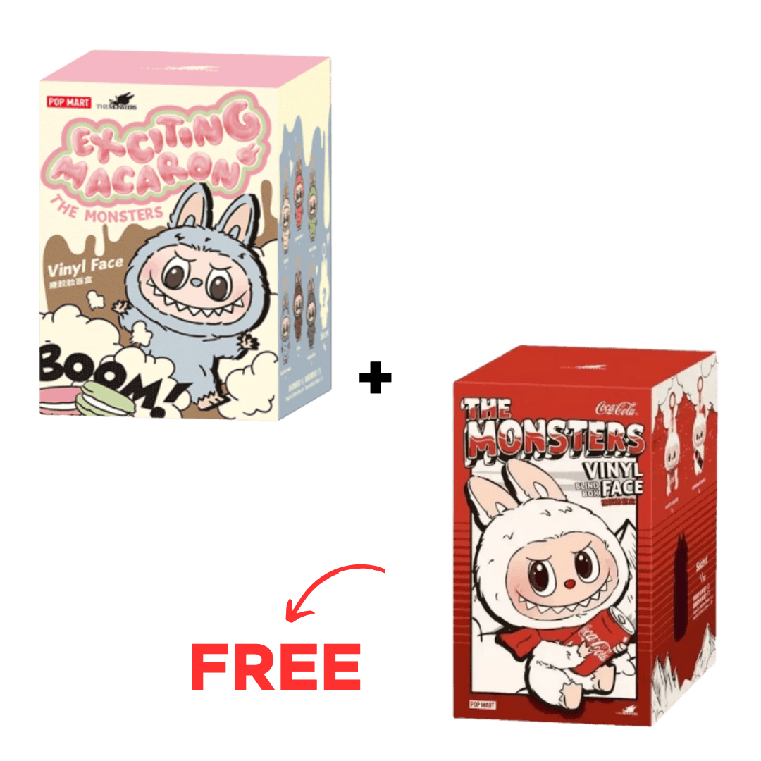 Pop Mart (Labubu) BUY 1 GET 1 FREE - Pop Mart Labubu The Monsters Tasty Macarons + Coca Cola Vinyl Face Sealed Case Pack of 2