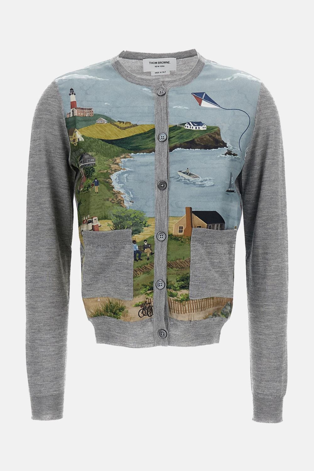 Thom Browne CARDIGAN GIROCOLLO IN CASHMERE E SETA