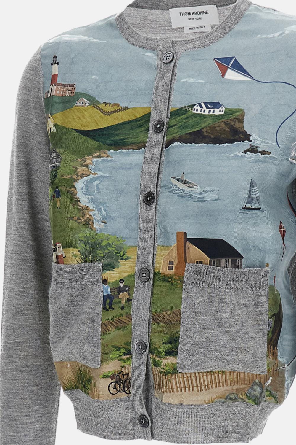 Thom Browne CARDIGAN GIROCOLLO IN CASHMERE E SETA
