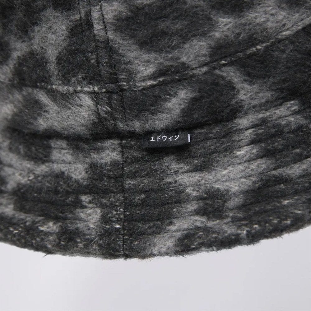 Edwin Brushed Bucket Hat - Black / White Leopard (Unwashed)