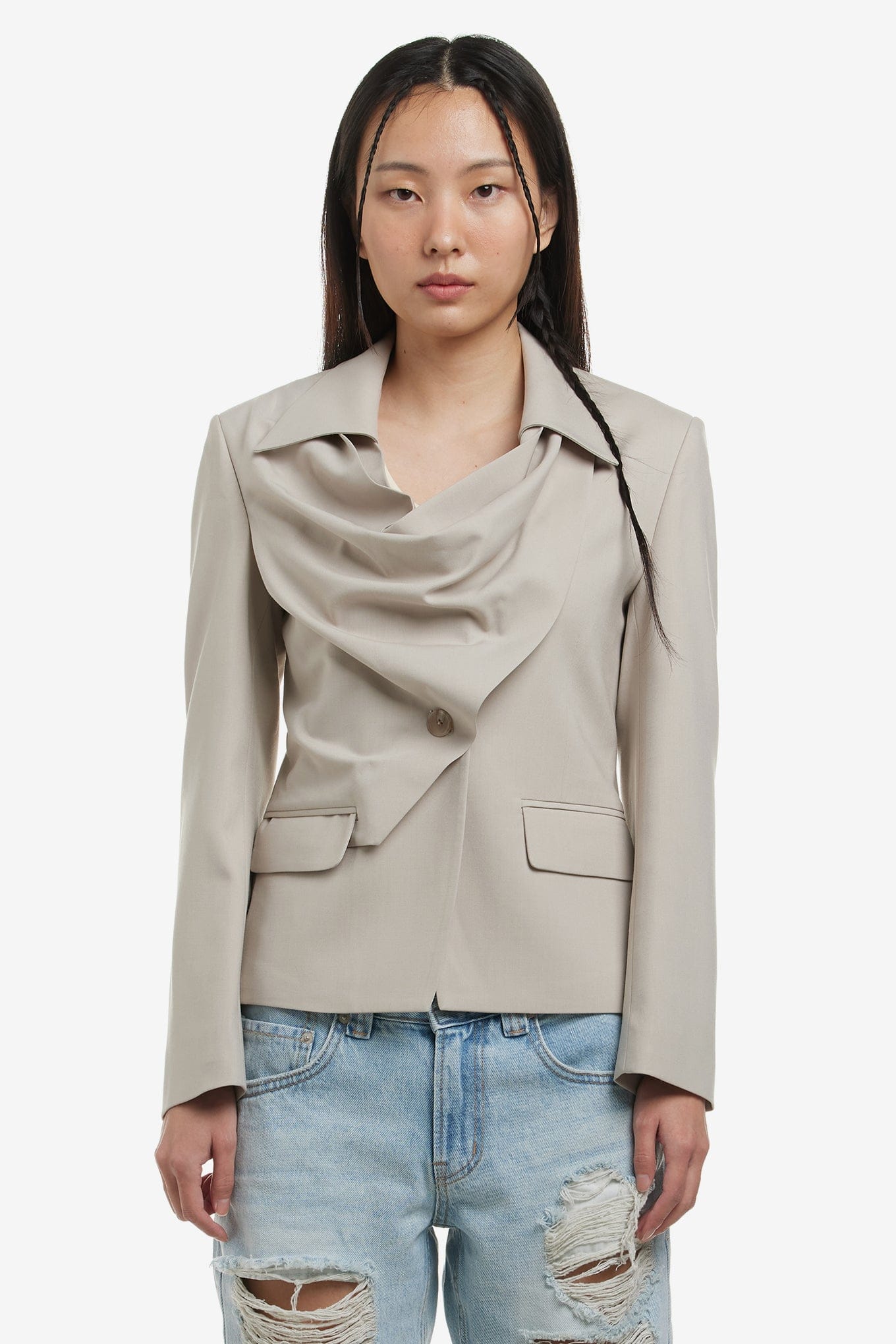 OPEN YY DRAPED FRONT JACKET