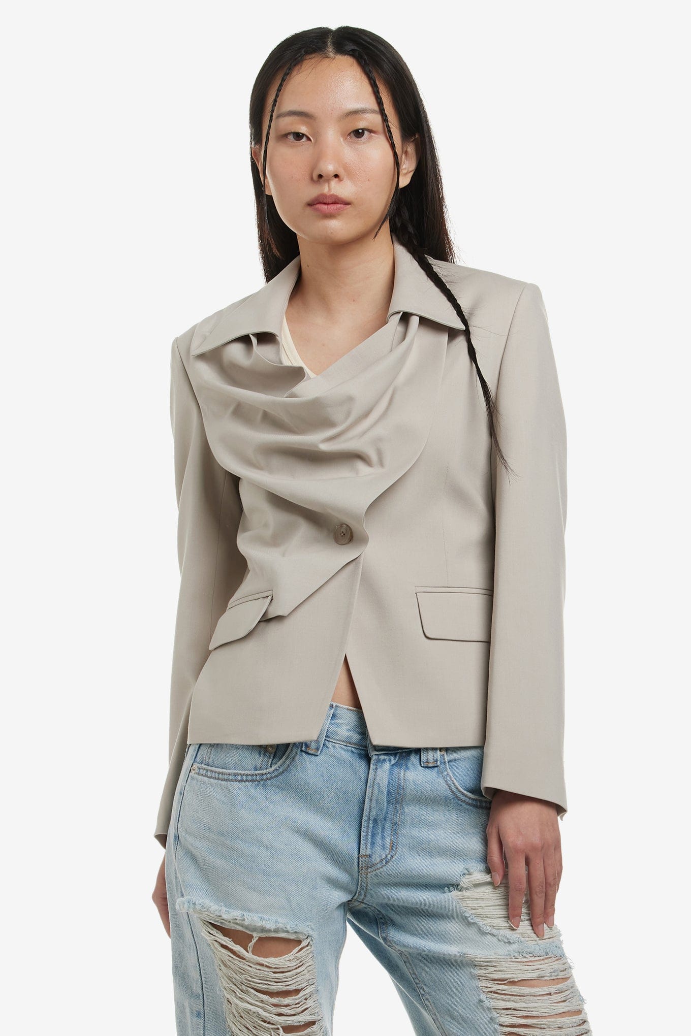 OPEN YY DRAPED FRONT JACKET