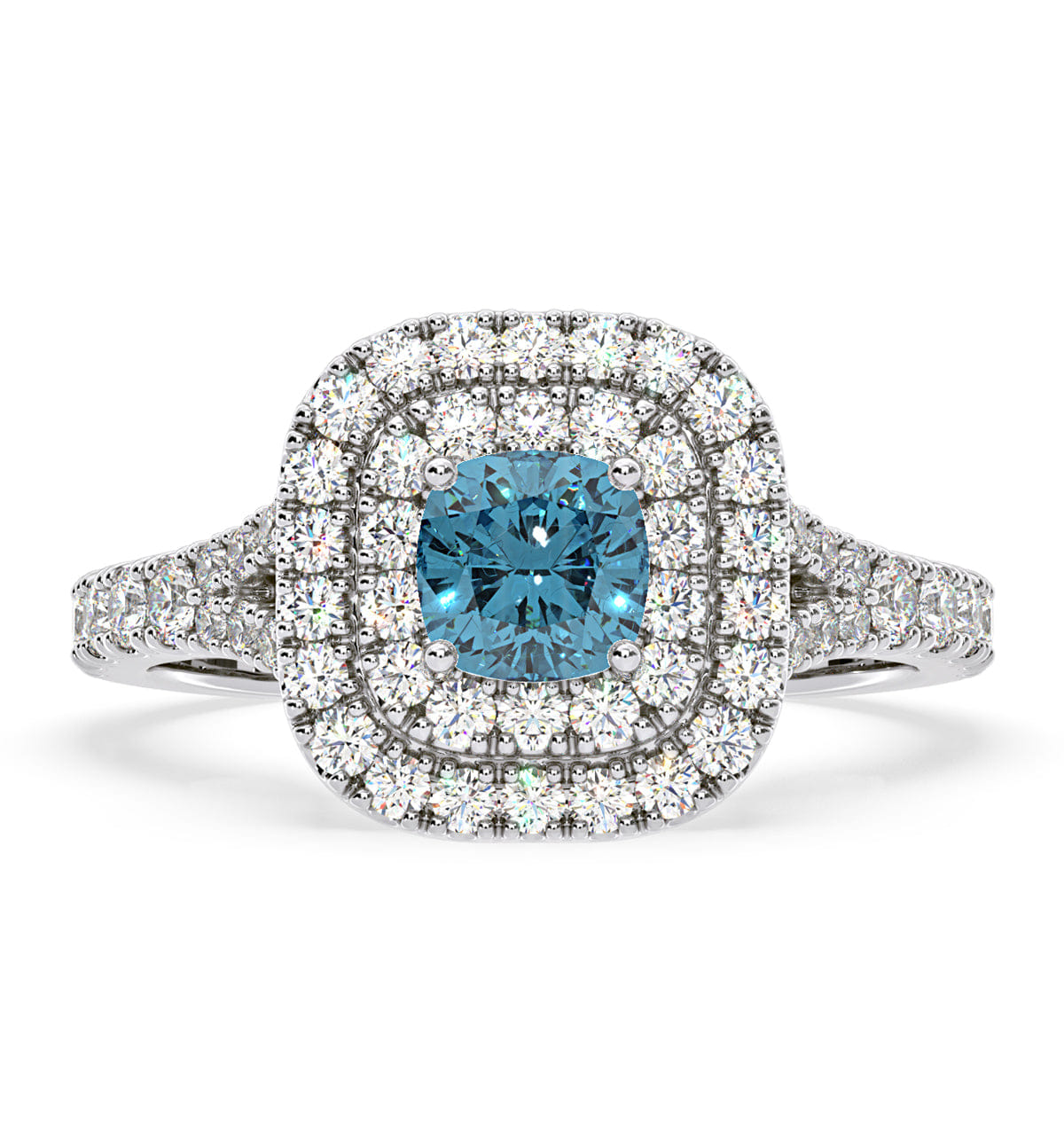Anastasia Blue Lab Diamond 1.30ct Halo Ring in 18K White Gold - Elara Collection