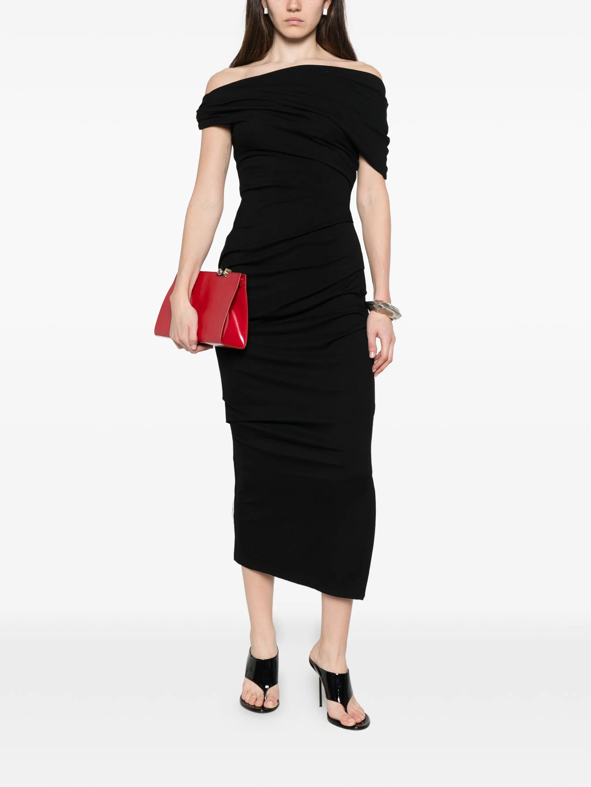 Paris Georgia one - shoulder gathered midi dress
