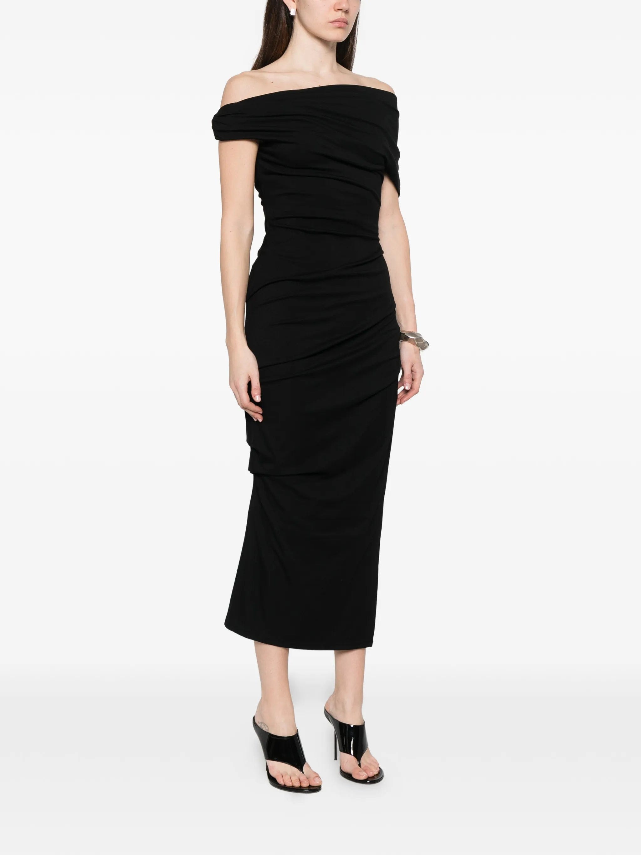 Paris Georgia one - shoulder gathered midi dress