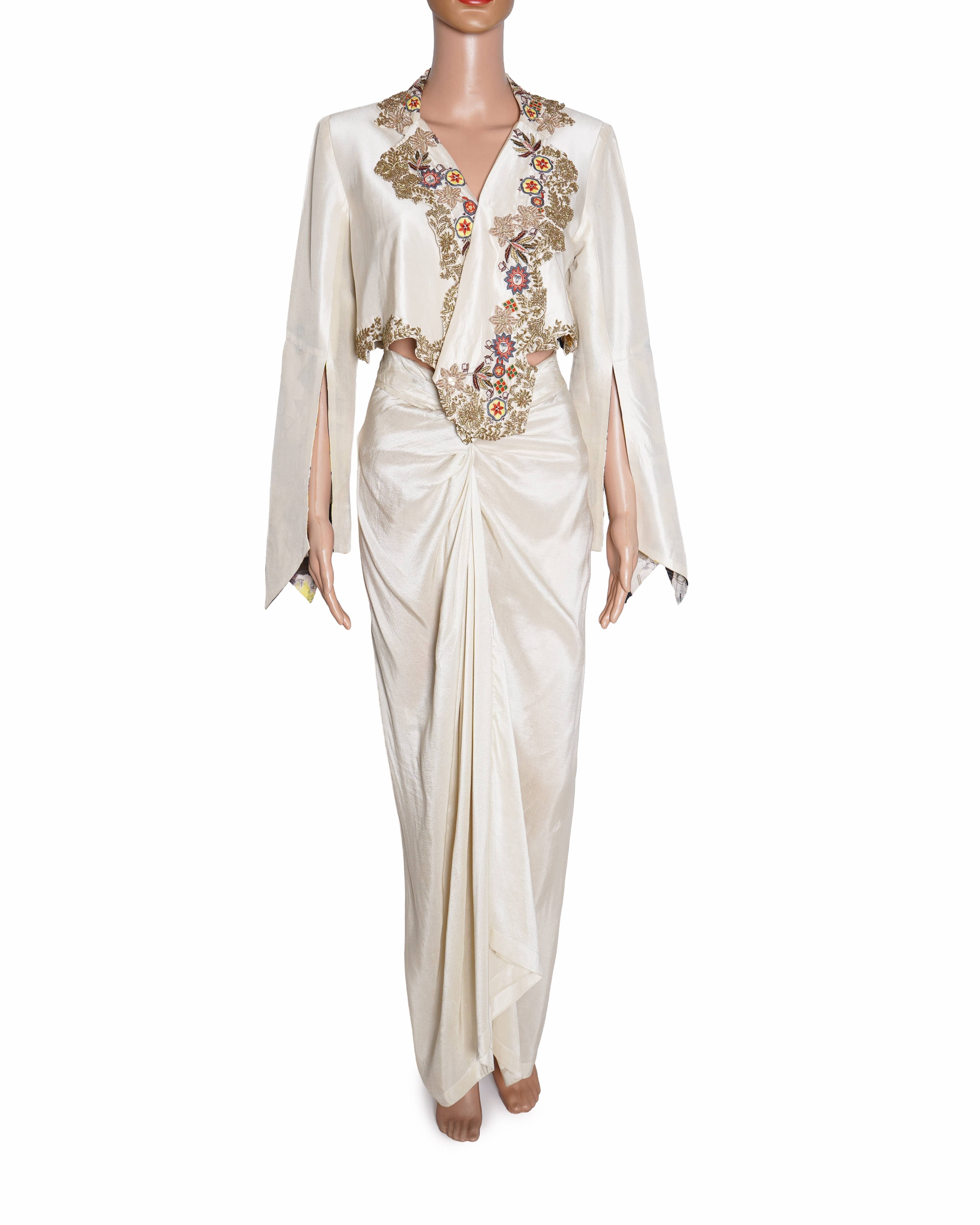 Anamika Khanna White Embroidered Jacket Paired With Skirt