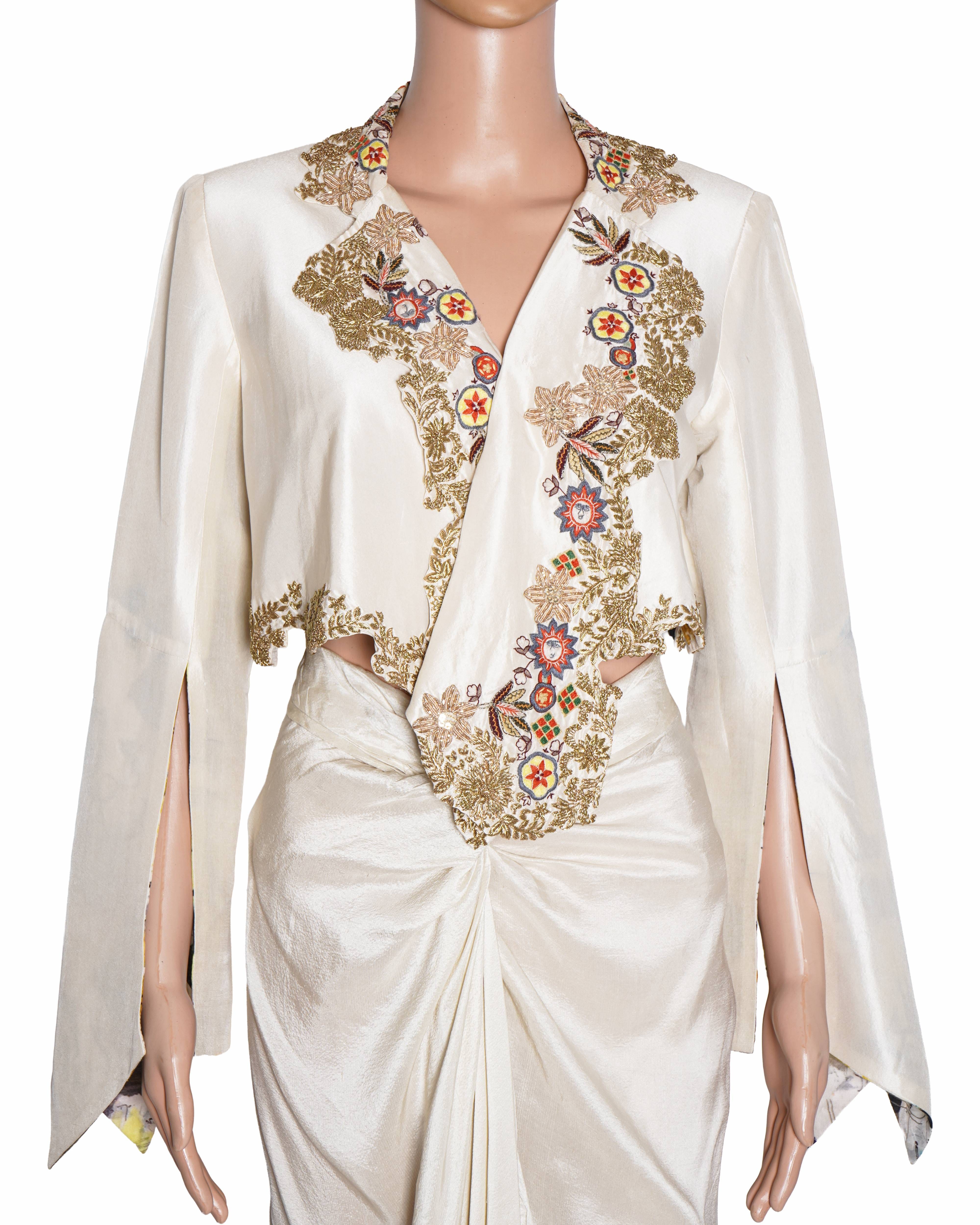 Anamika Khanna White Embroidered Jacket Paired With Skirt