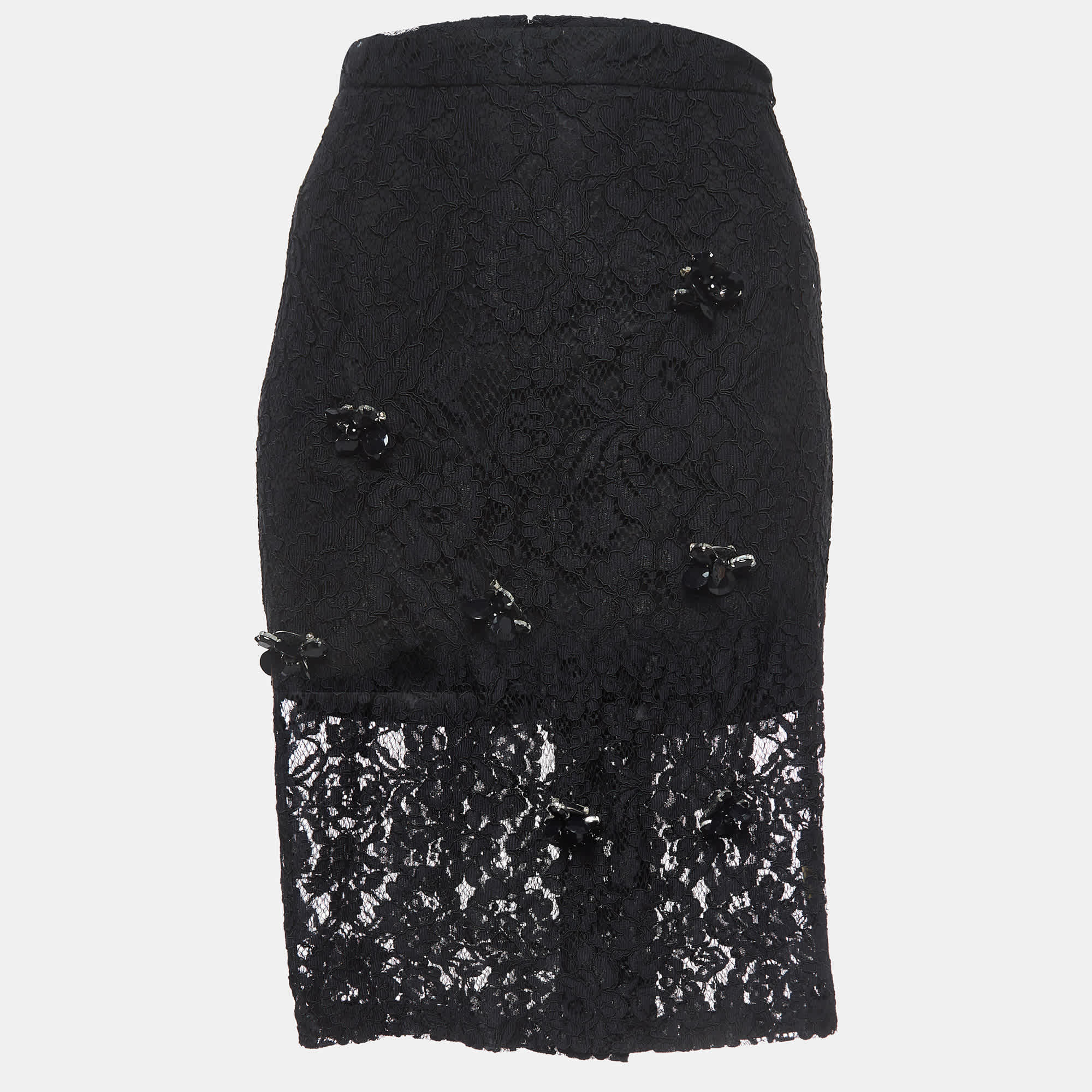 Alexis Black Brooch Embellished Lace Pencil Skirt