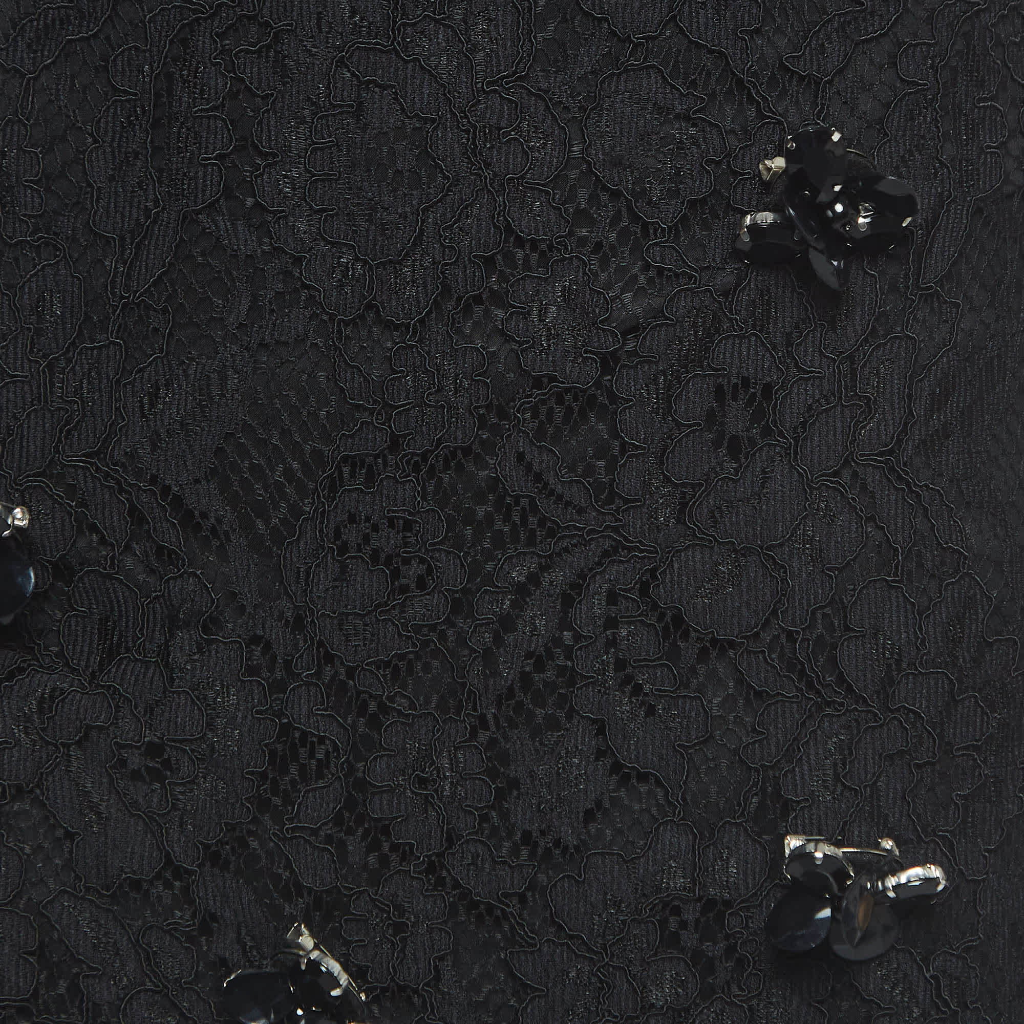Alexis Black Brooch Embellished Lace Pencil Skirt