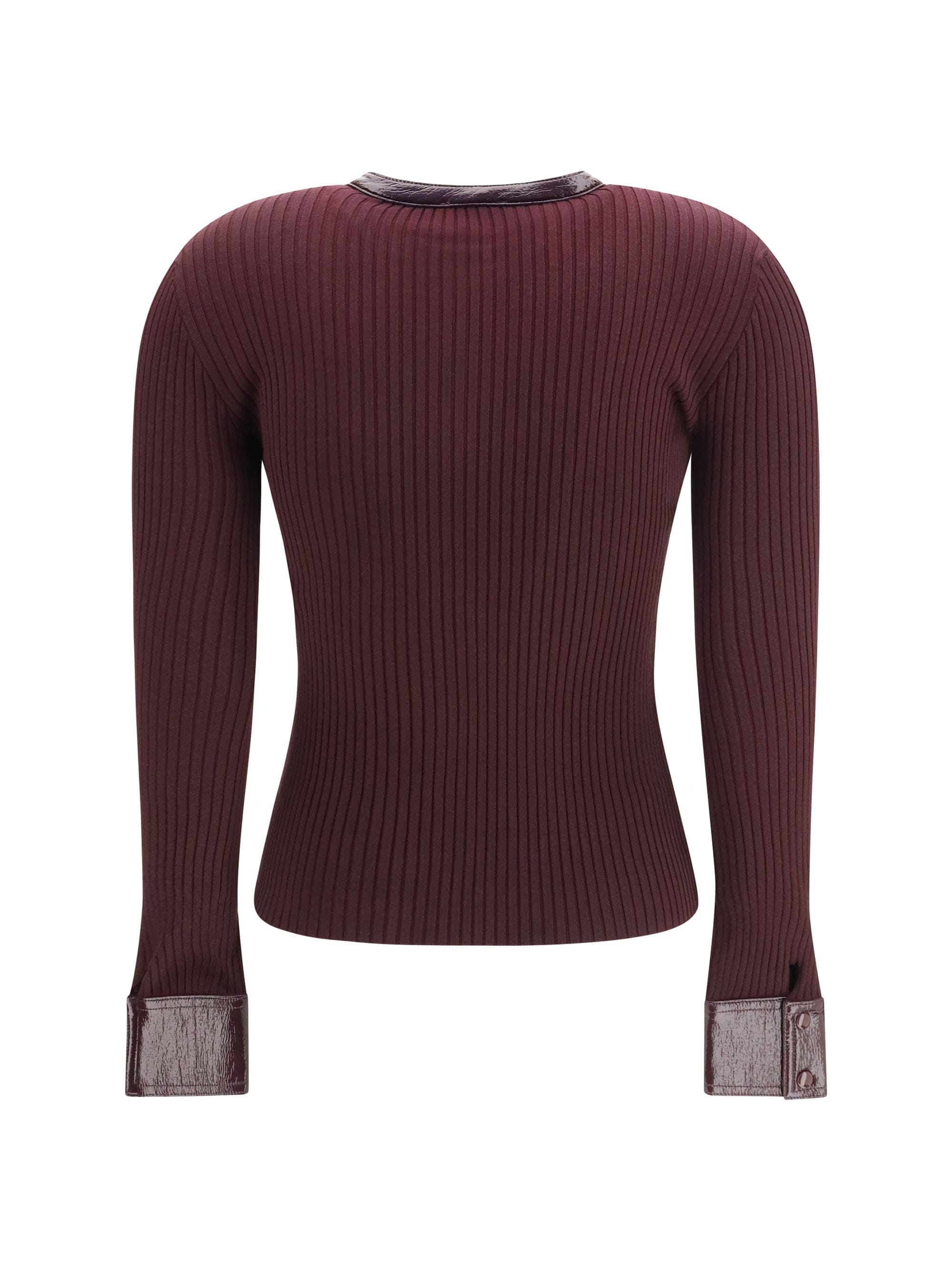 CourrèGes Vinyl and Ribbed Knit Cardigan — Burgundy