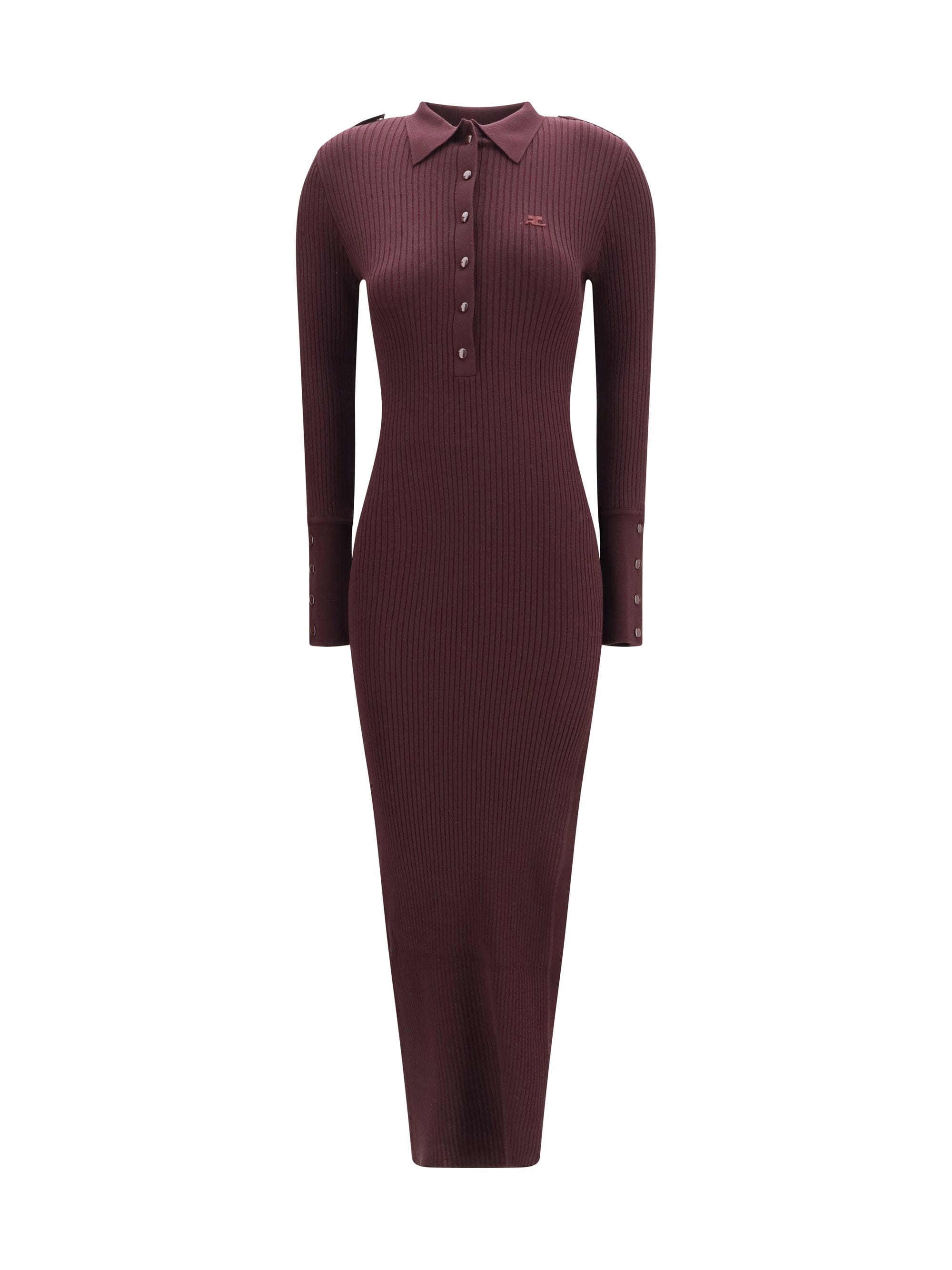 CourrèGes Ribbed Knit Polo Dress — Burgundy