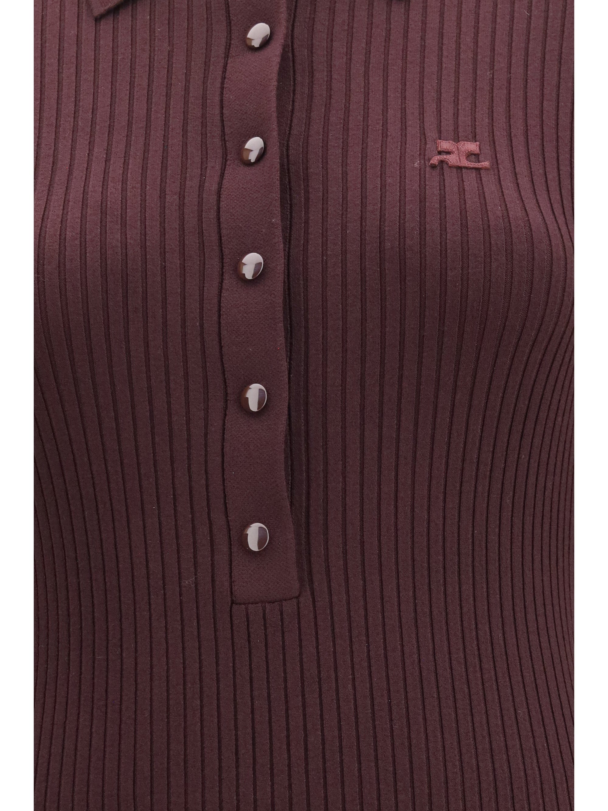 CourrèGes Ribbed Knit Polo Dress — Burgundy