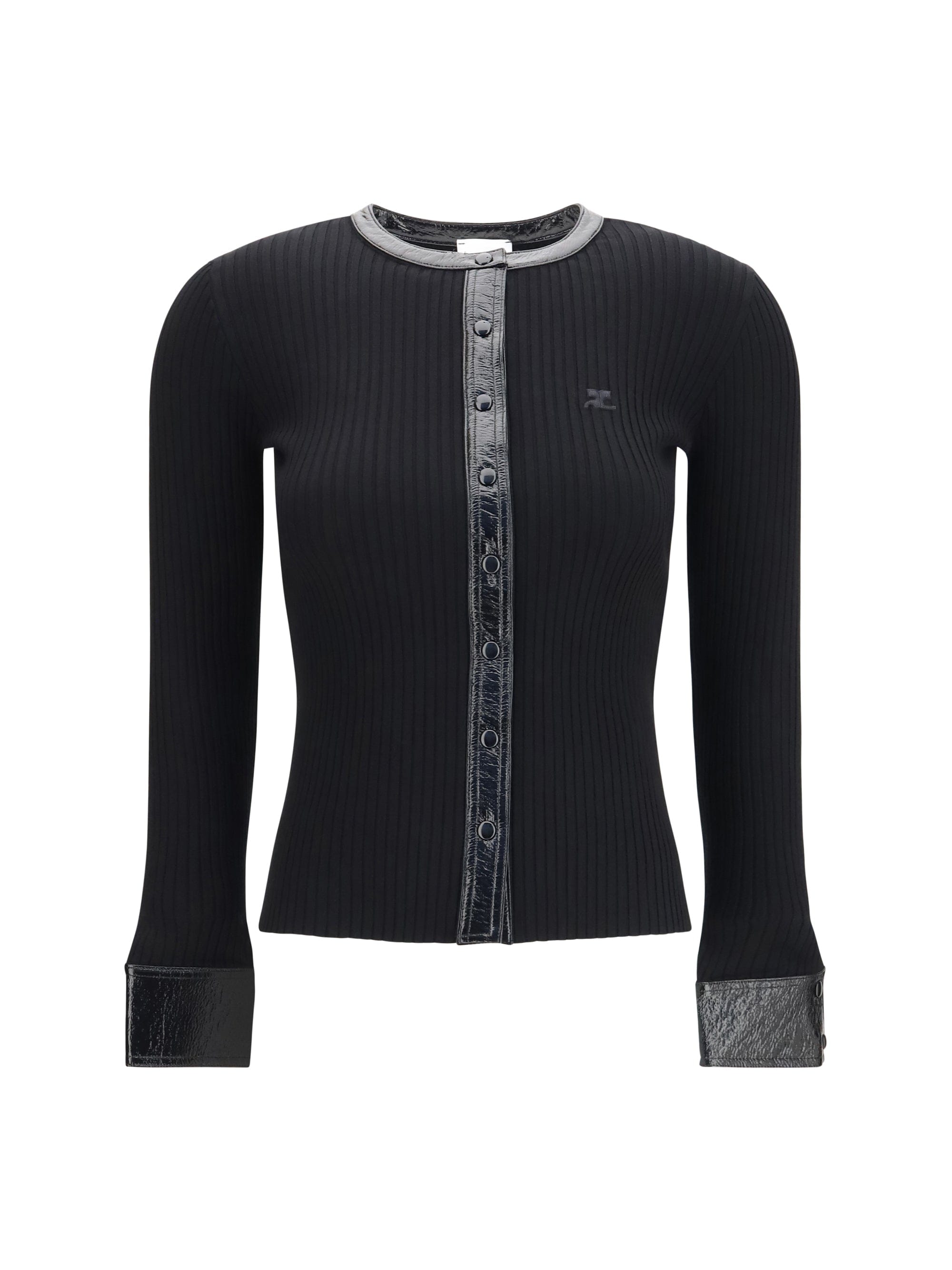 CourrèGes Vinyl And Knit Cardigan — Black