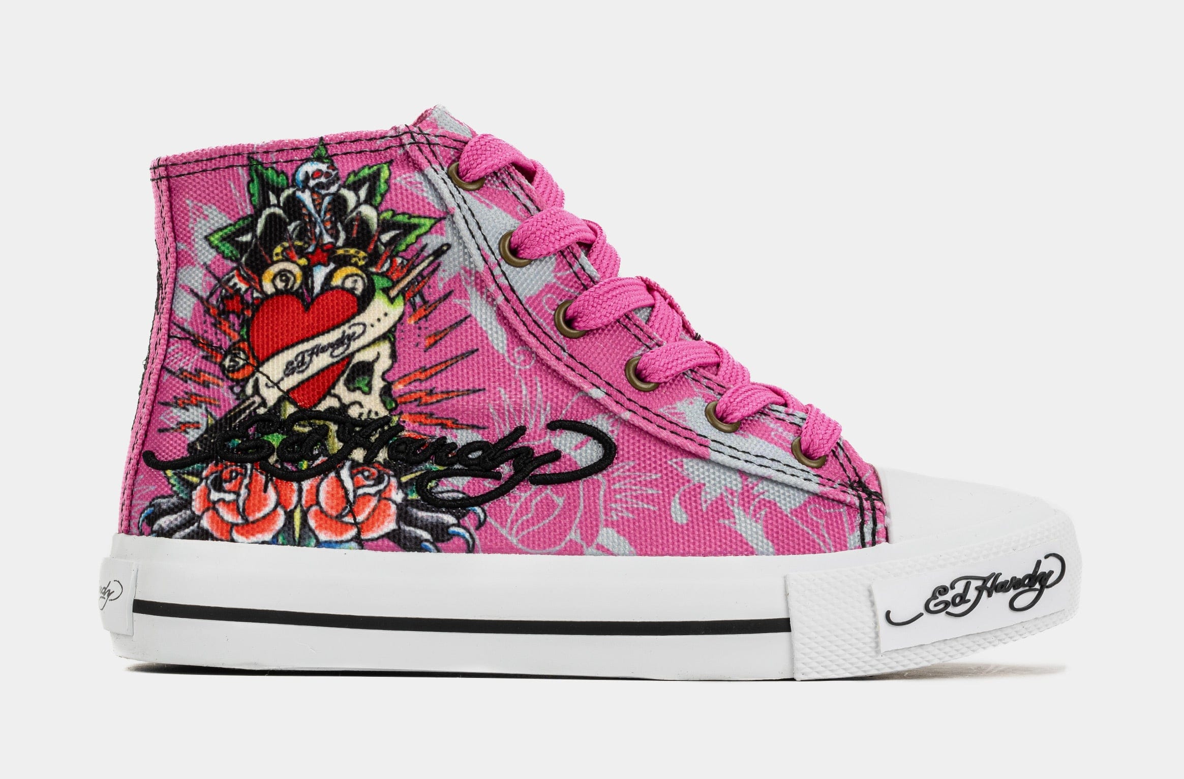 ED HARDY Skull High Top Preschool Lifestyle Shoes (Pink/White)