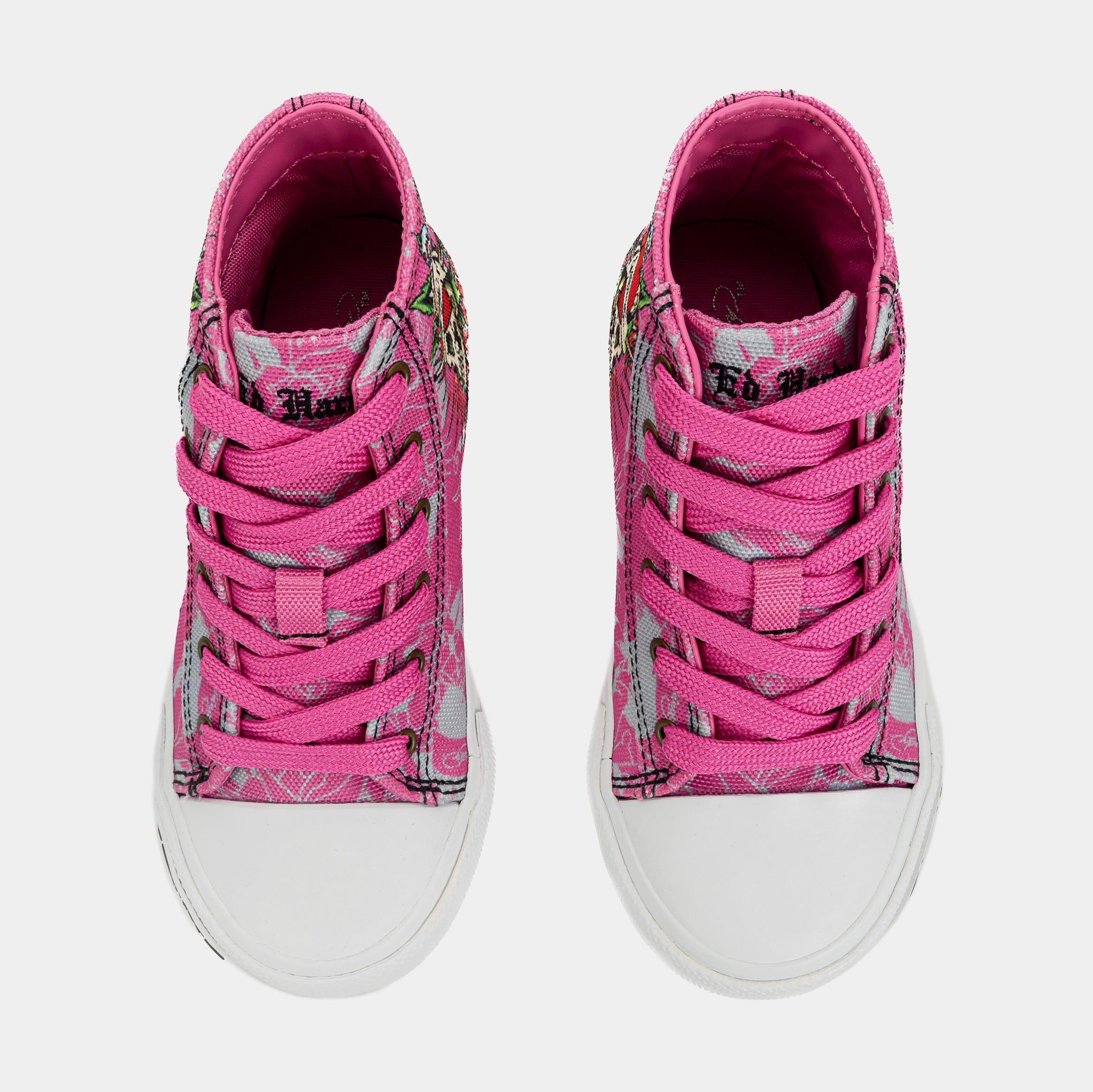 ED HARDY Skull High Top Preschool Lifestyle Shoes (Pink/White)