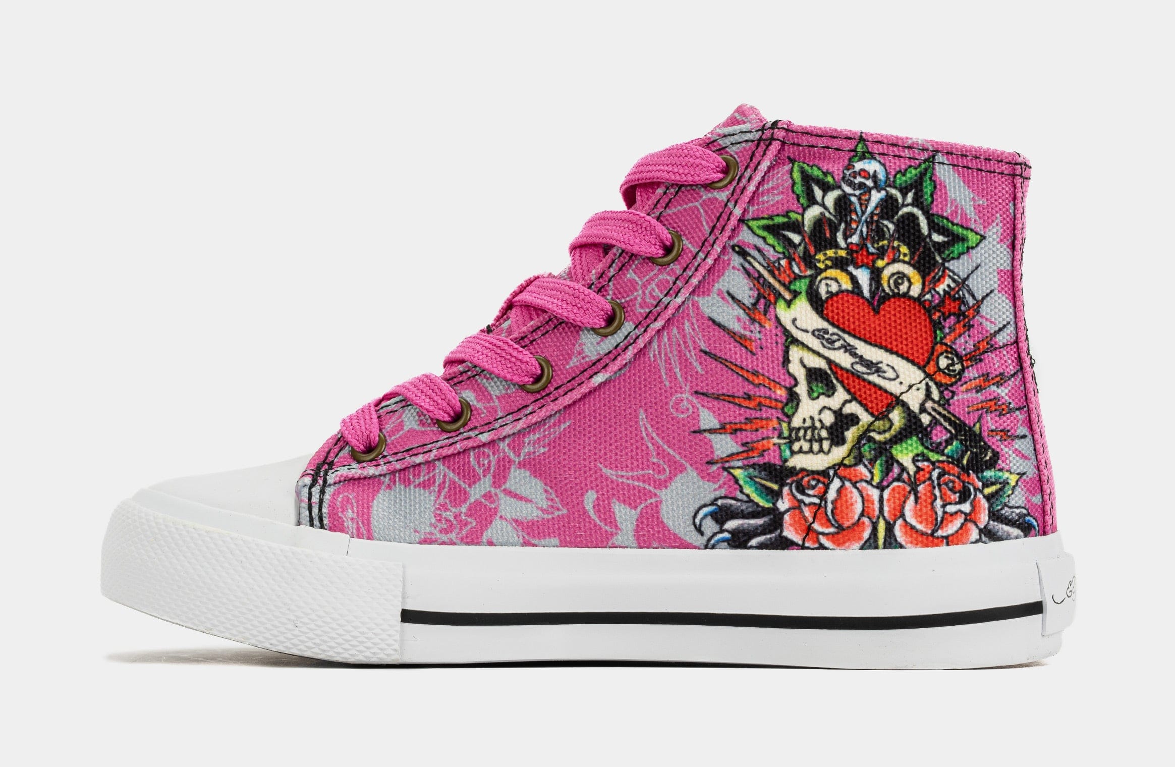ED HARDY Skull High Top Preschool Lifestyle Shoes (Pink/White)
