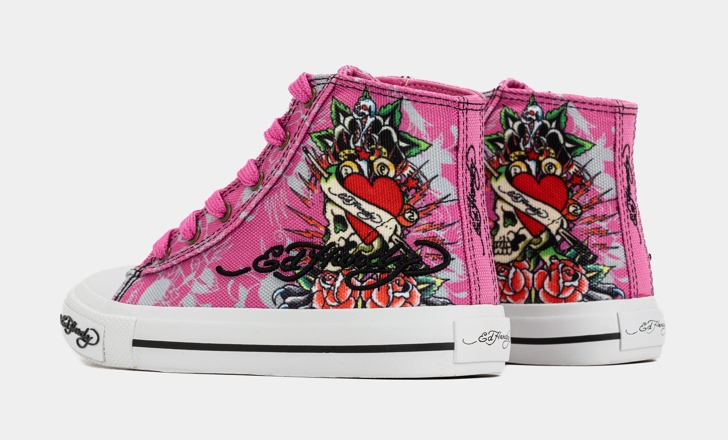 ED HARDY Skull High Top Preschool Lifestyle Shoes (Pink/White)
