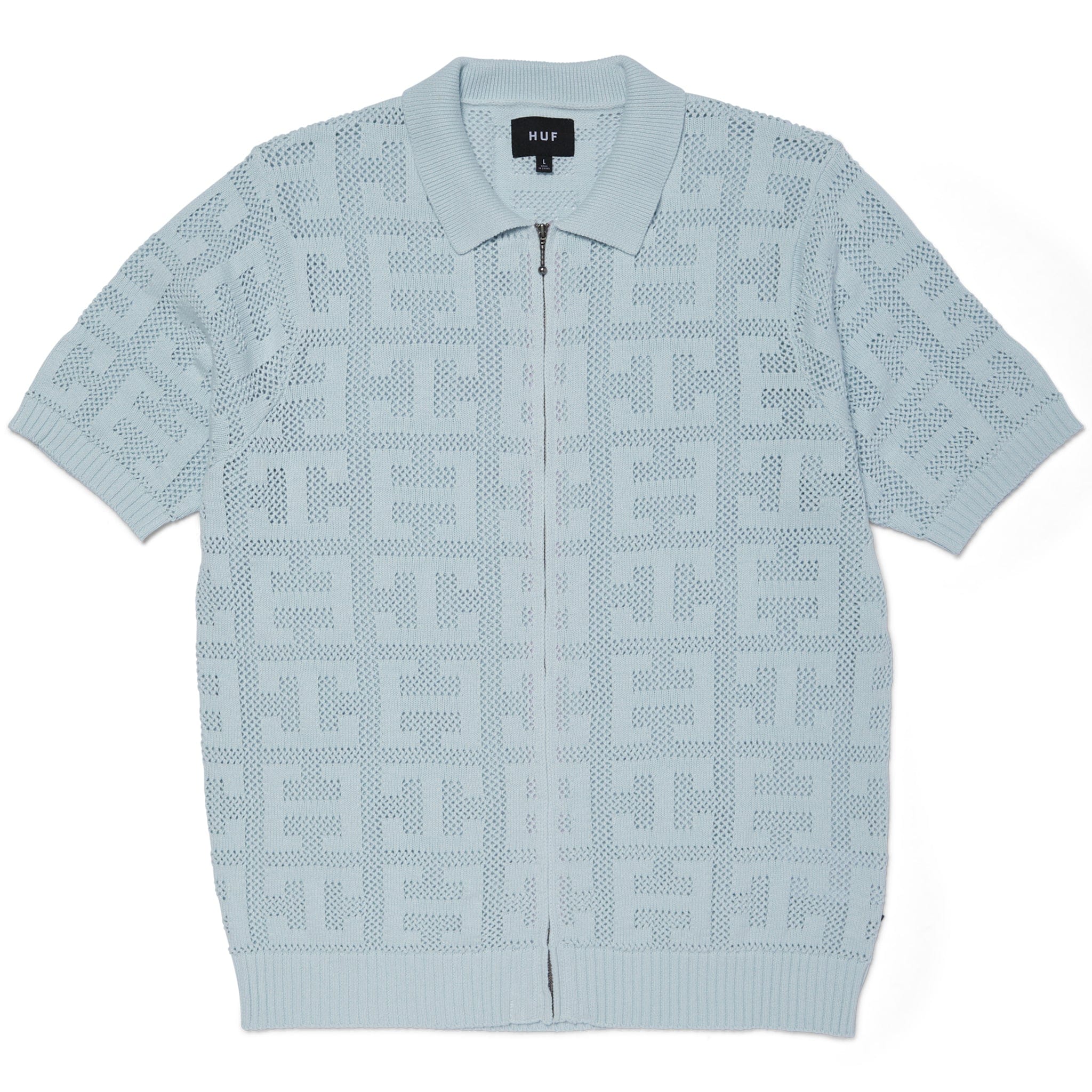 HUF Monogram Jacquard Zip Polo (Sky)