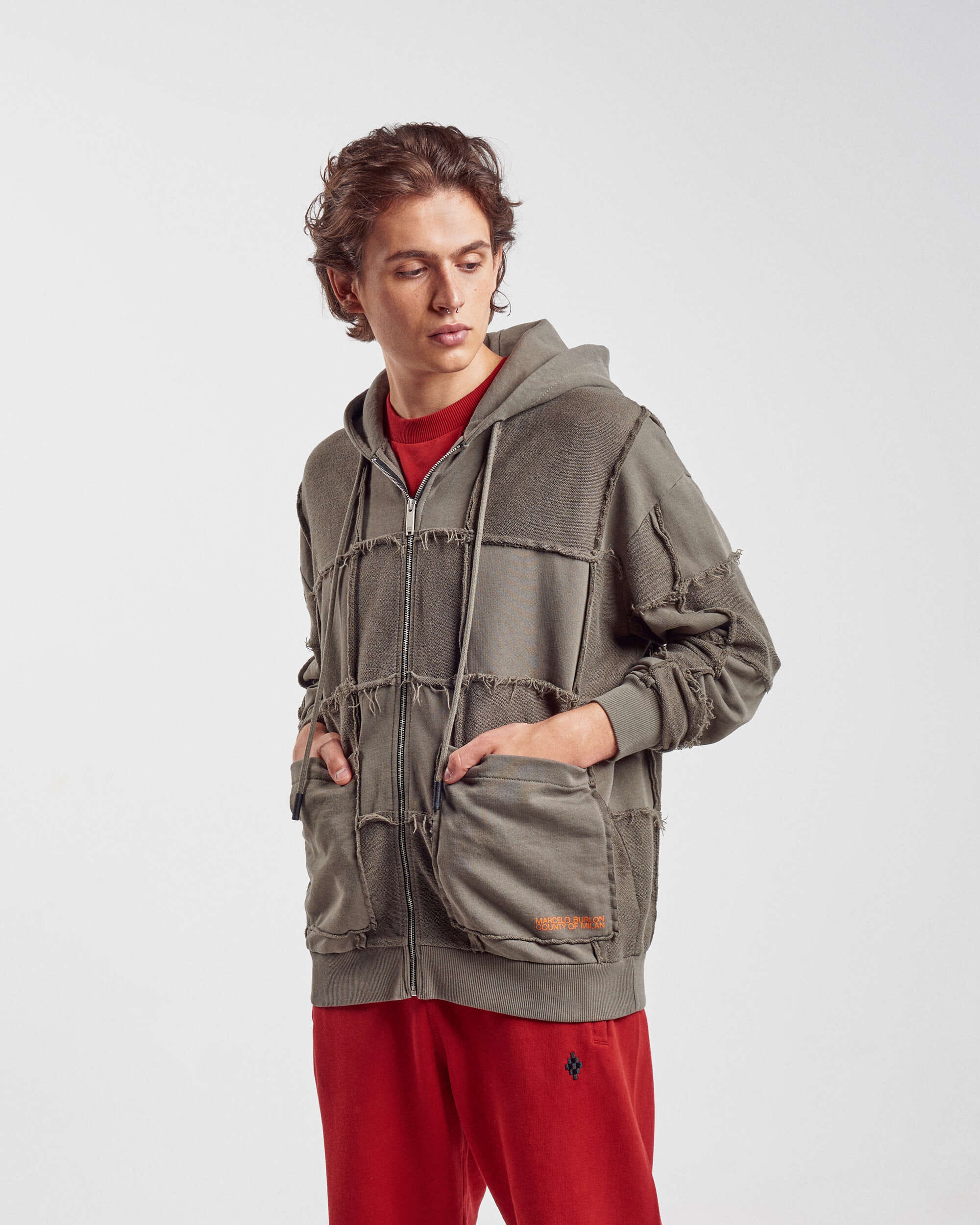 Marcelo Burlon Sudadera con capucha Marcelo Burlon Logo Check Over Full Zip Men's Hoodie para hombre