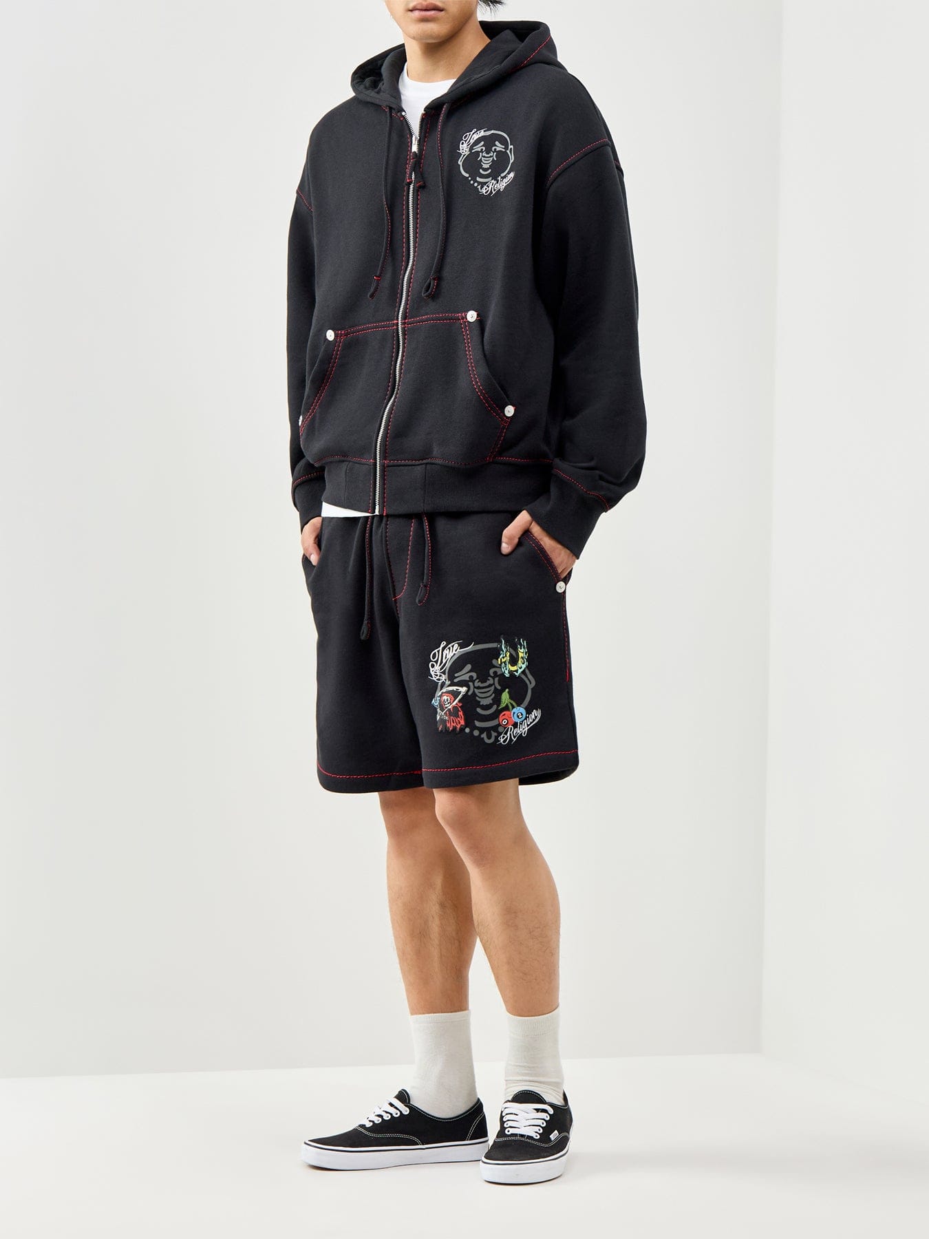 True Religion Big T Fleece Sweat Shorts Black