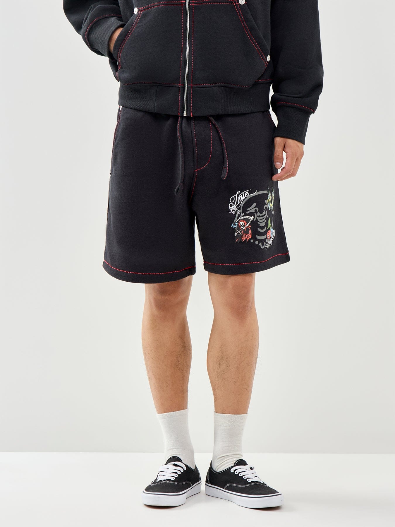 True Religion Big T Fleece Sweat Shorts Black