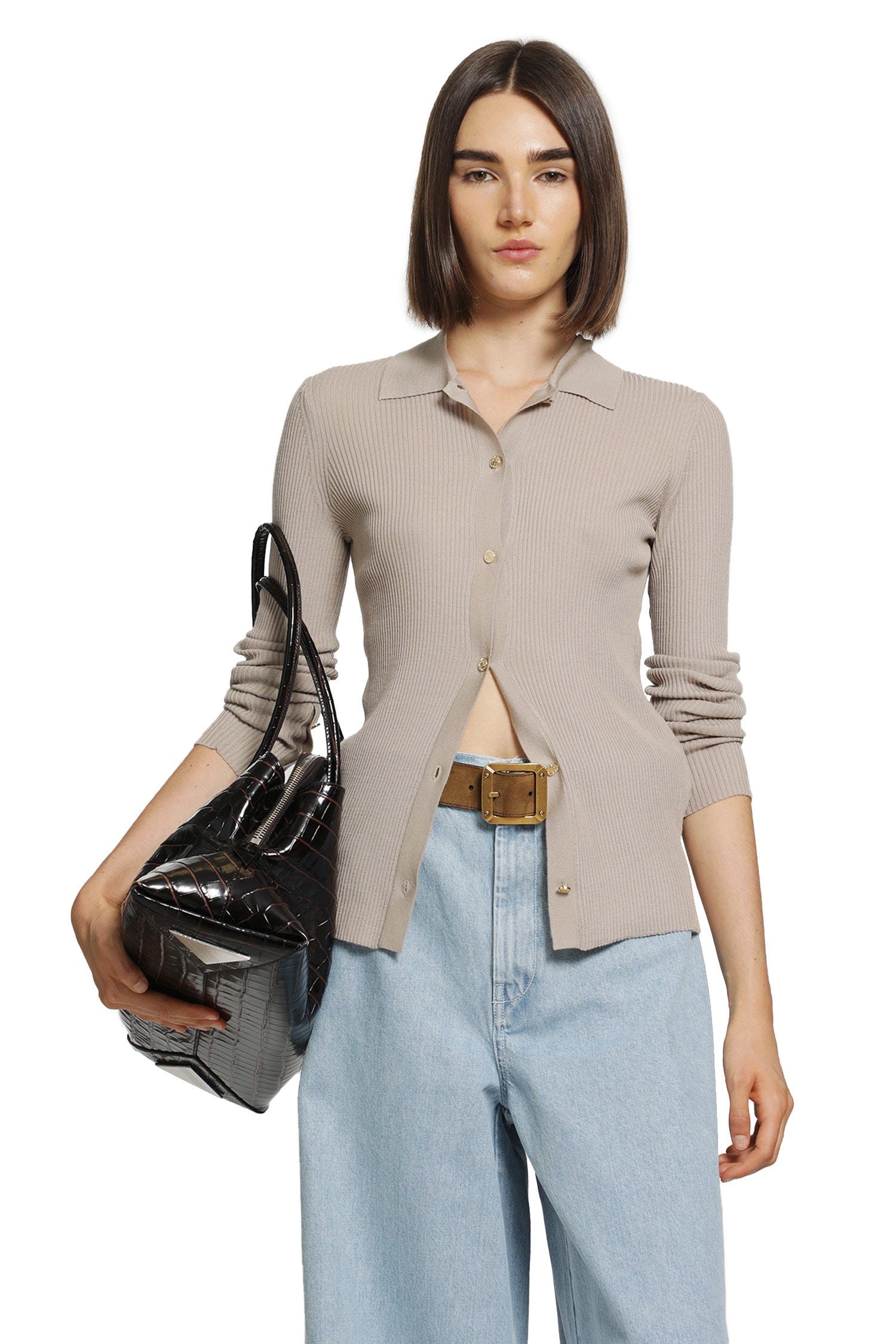 S MAX MARA Wollen Yarn Fitted Cardigan
