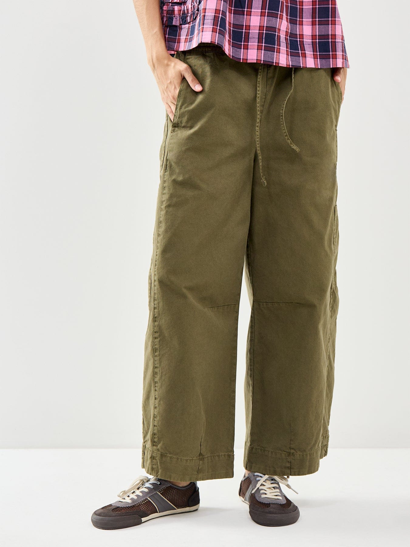 Damson Madder Felix Twill Wide Leg Trousers Green