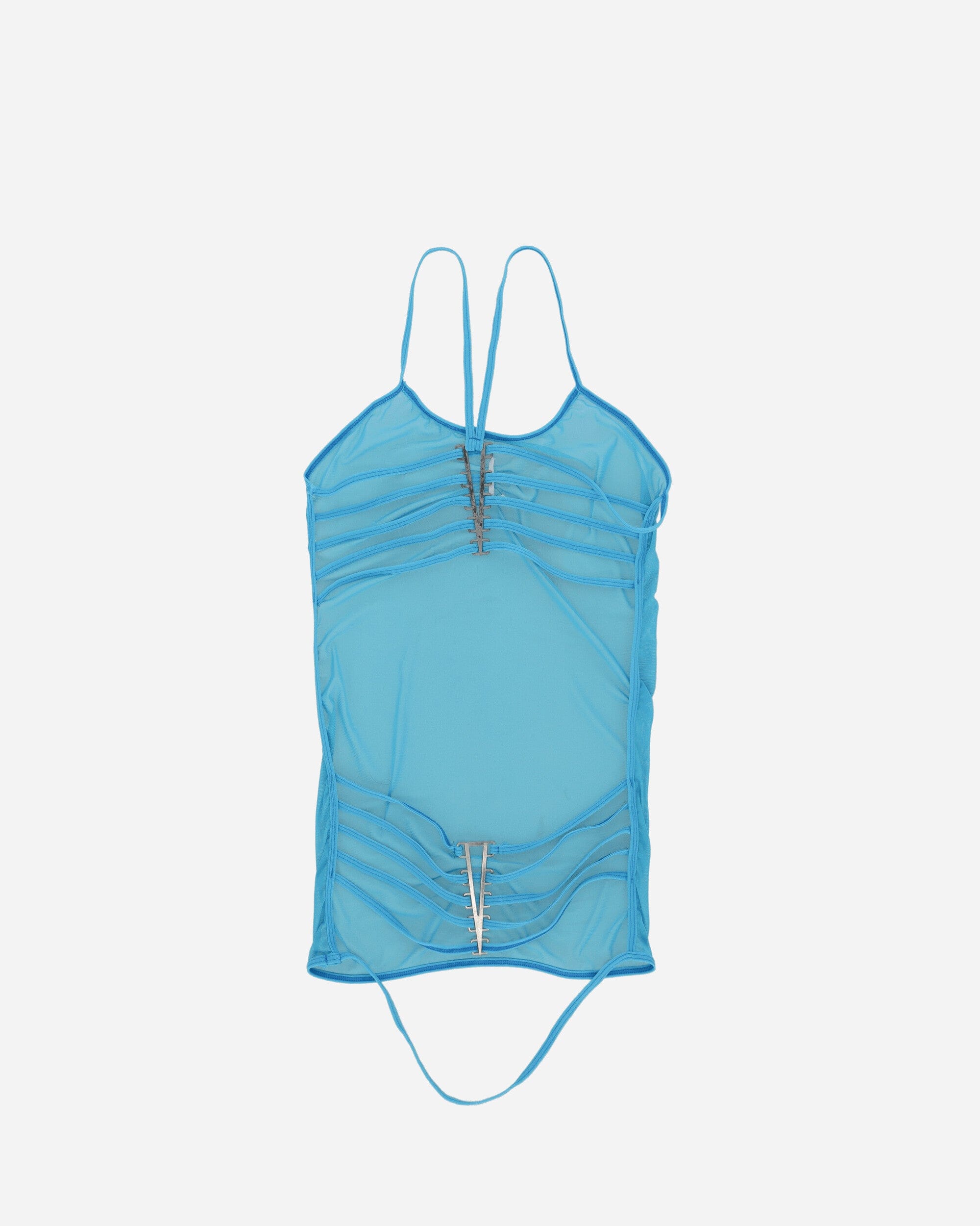 Pezze Vintage Women's Back Neckline Mesh Top Blue