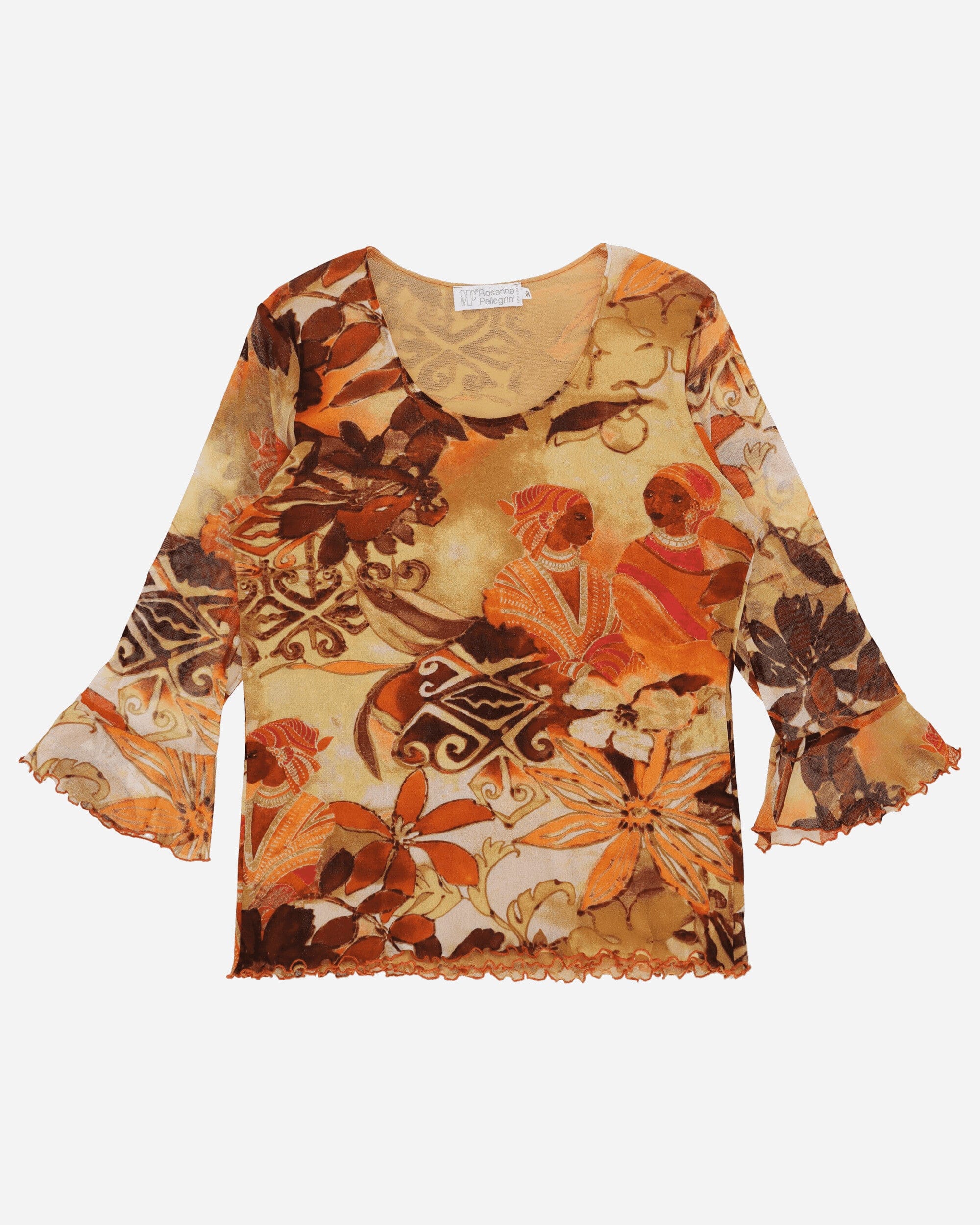 Pezze Vintage Women's Mesh Printed Top Orange