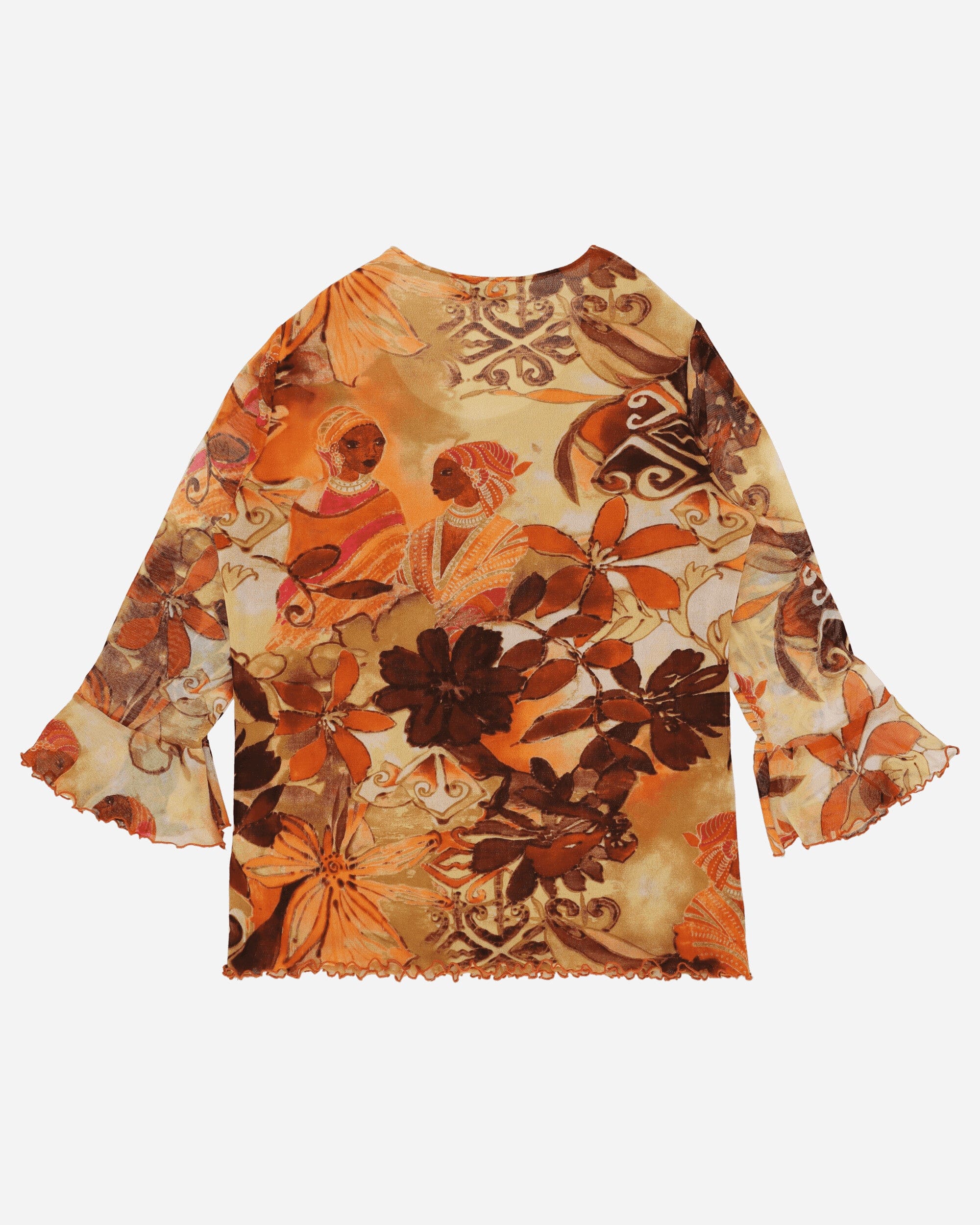 Pezze Vintage Women's Mesh Printed Top Orange