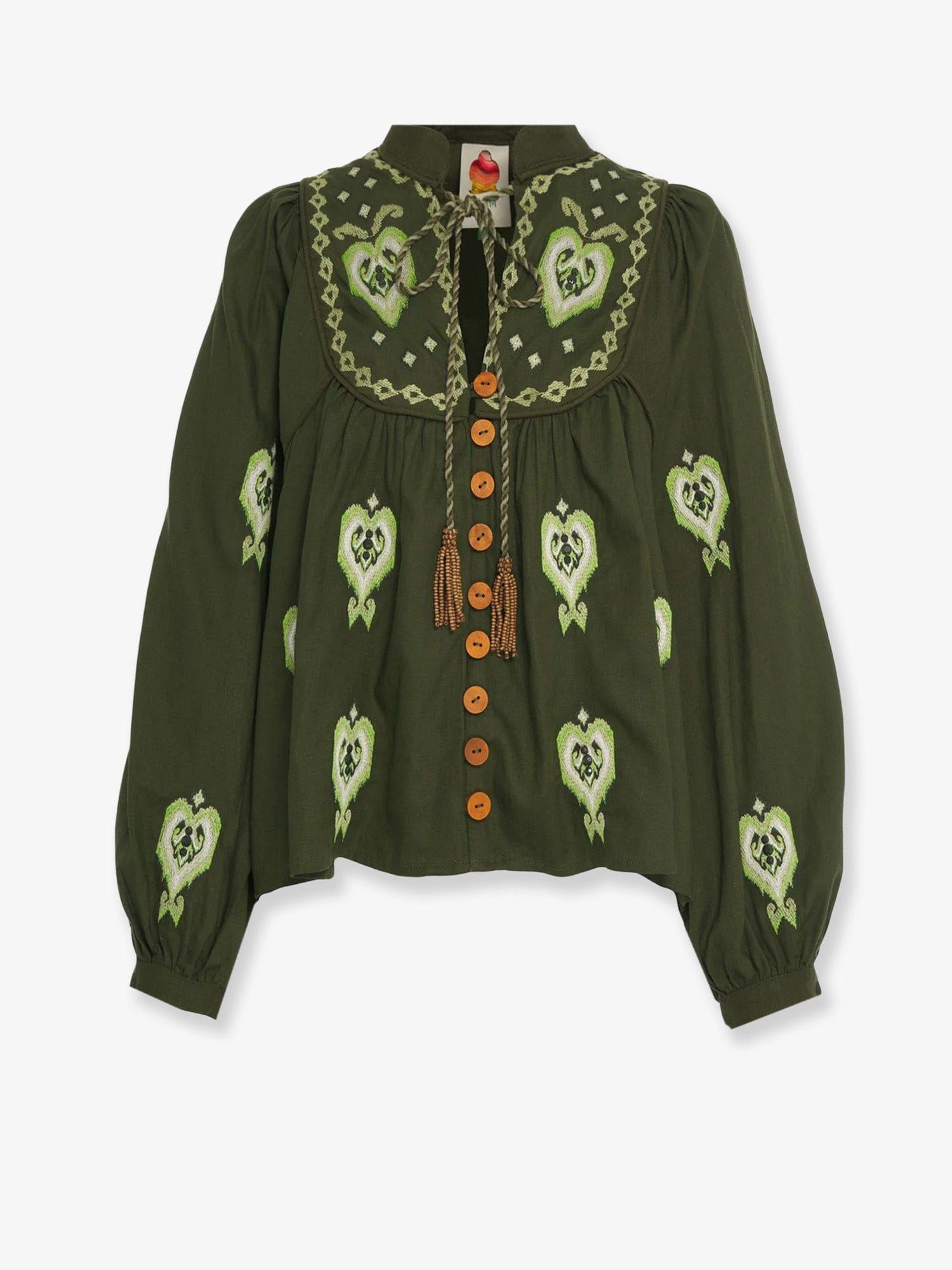 FARM RIO Embroidered puff sleeve lenzing™ ecovero™ euroflax™ shirt