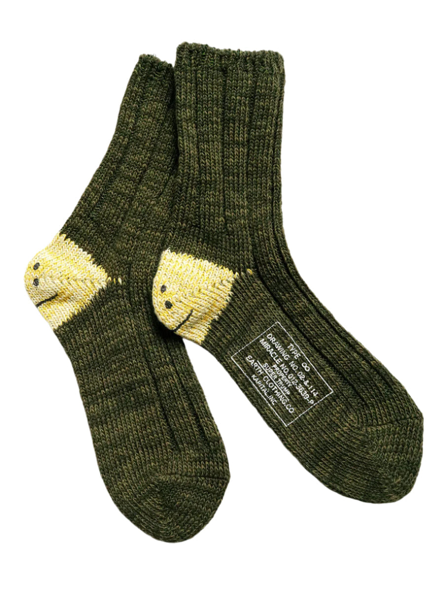 Kapital MA - 1 Rainbowy Happy Heel Socks Khaki