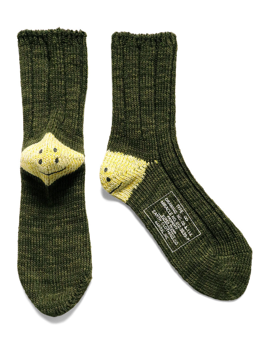 Kapital MA - 1 Rainbowy Happy Heel Socks Khaki