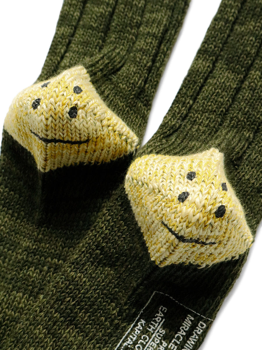 Kapital MA - 1 Rainbowy Happy Heel Socks Khaki