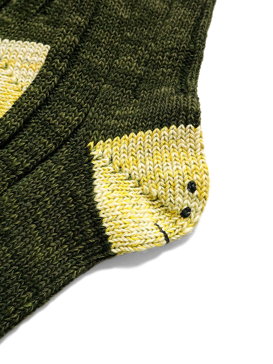 Kapital MA - 1 Rainbowy Happy Heel Socks Khaki