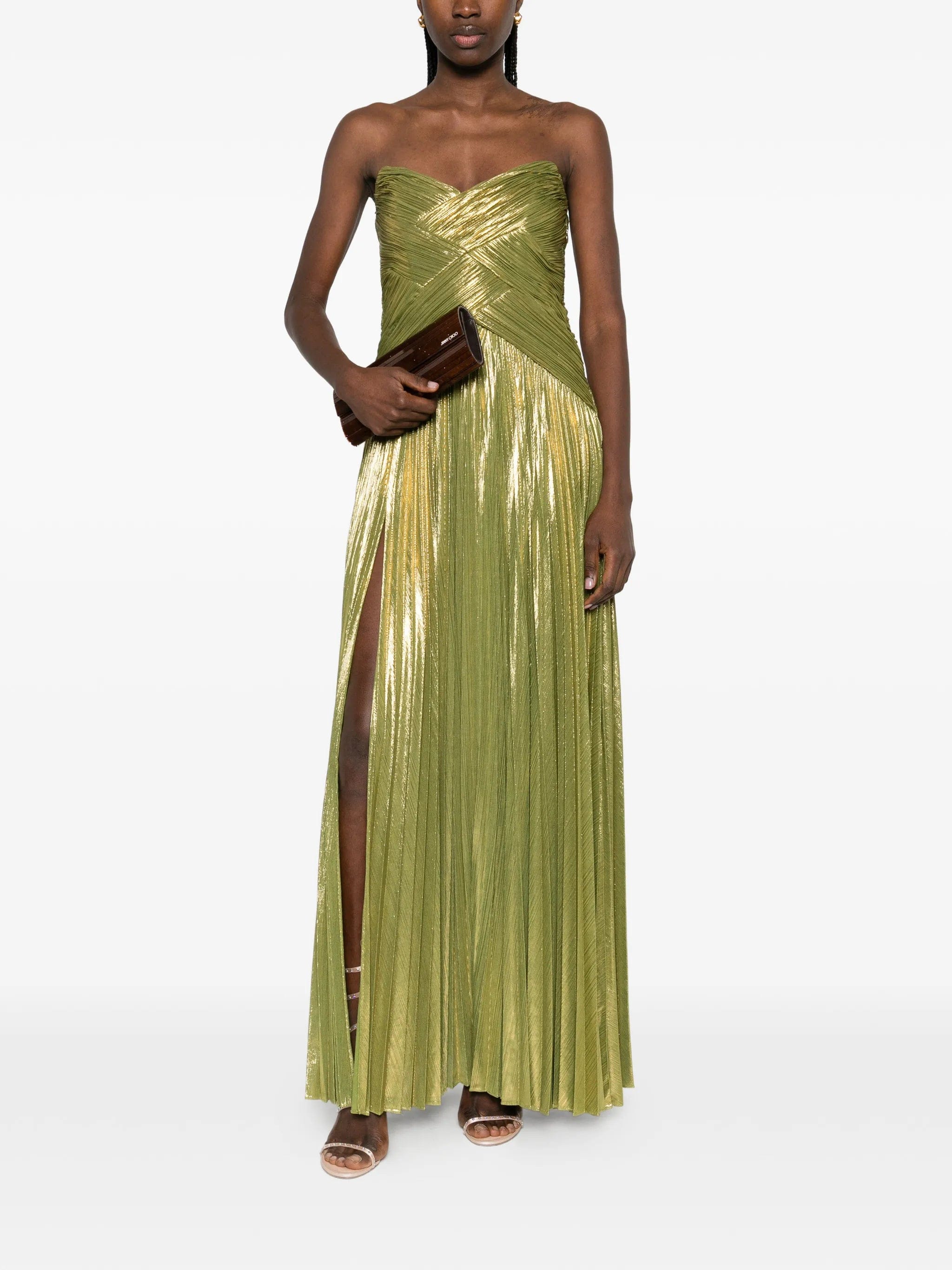 Retrofete strapless pleated maxi dress
