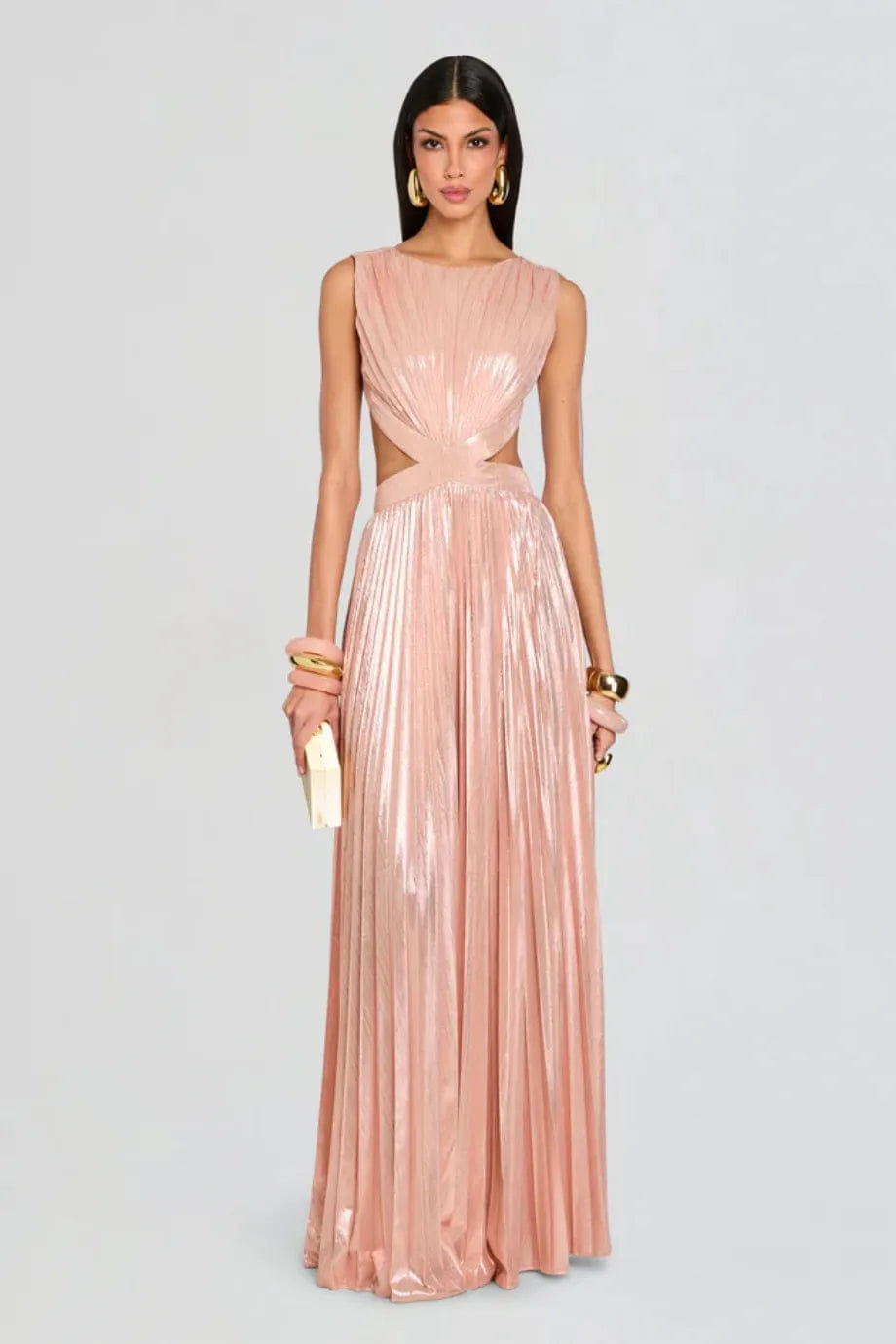 Retrofete Remington Metallic Cut Out Maxi Dress in Pink