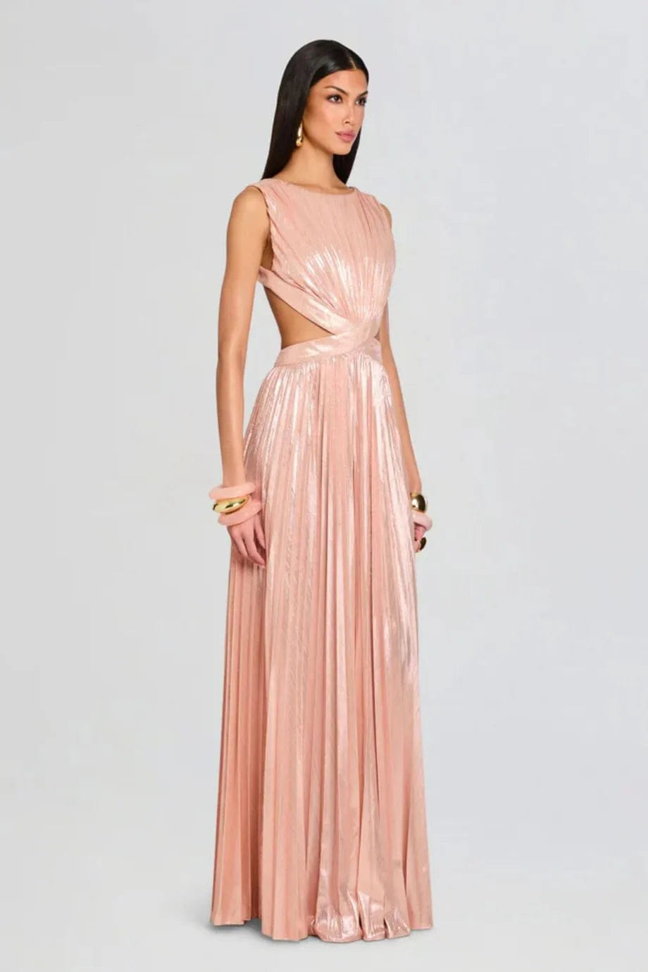 Retrofete Remington Metallic Cut Out Maxi Dress in Pink