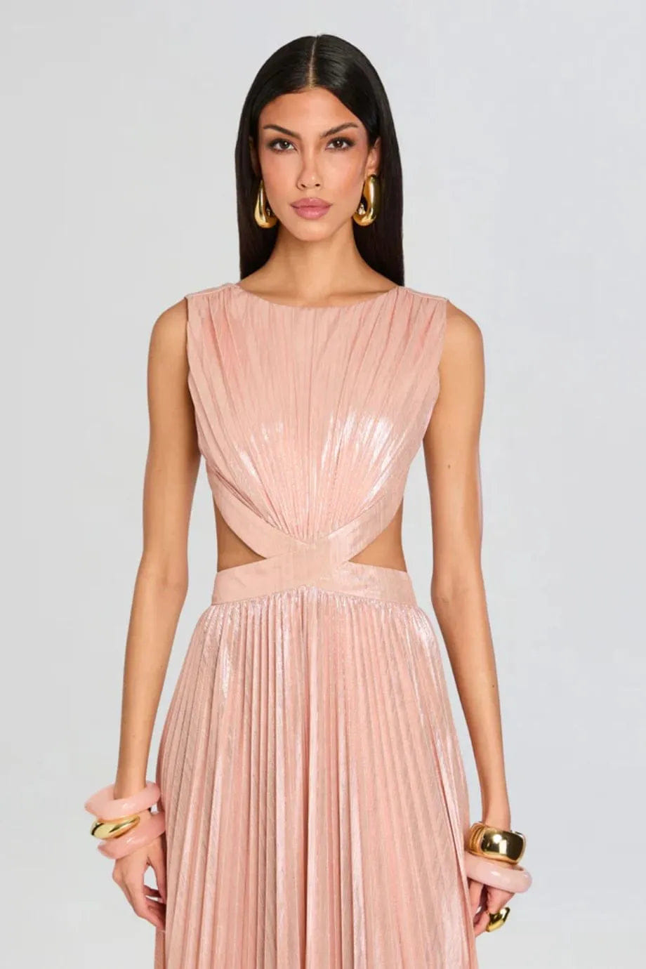 Retrofete Remington Metallic Cut Out Maxi Dress in Pink
