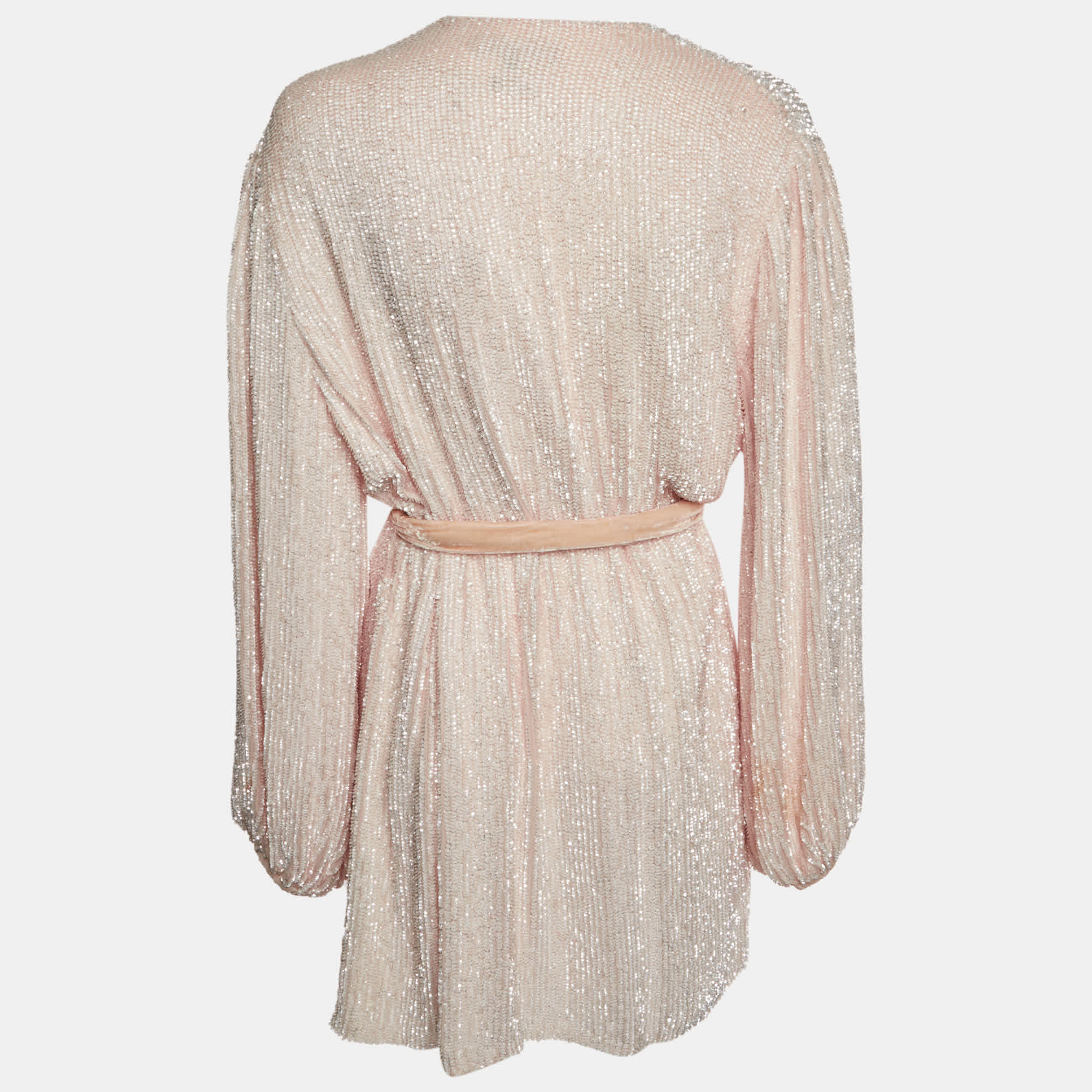 Retrofete Pink Sequin And Velvet Belted Mini Robe Dress