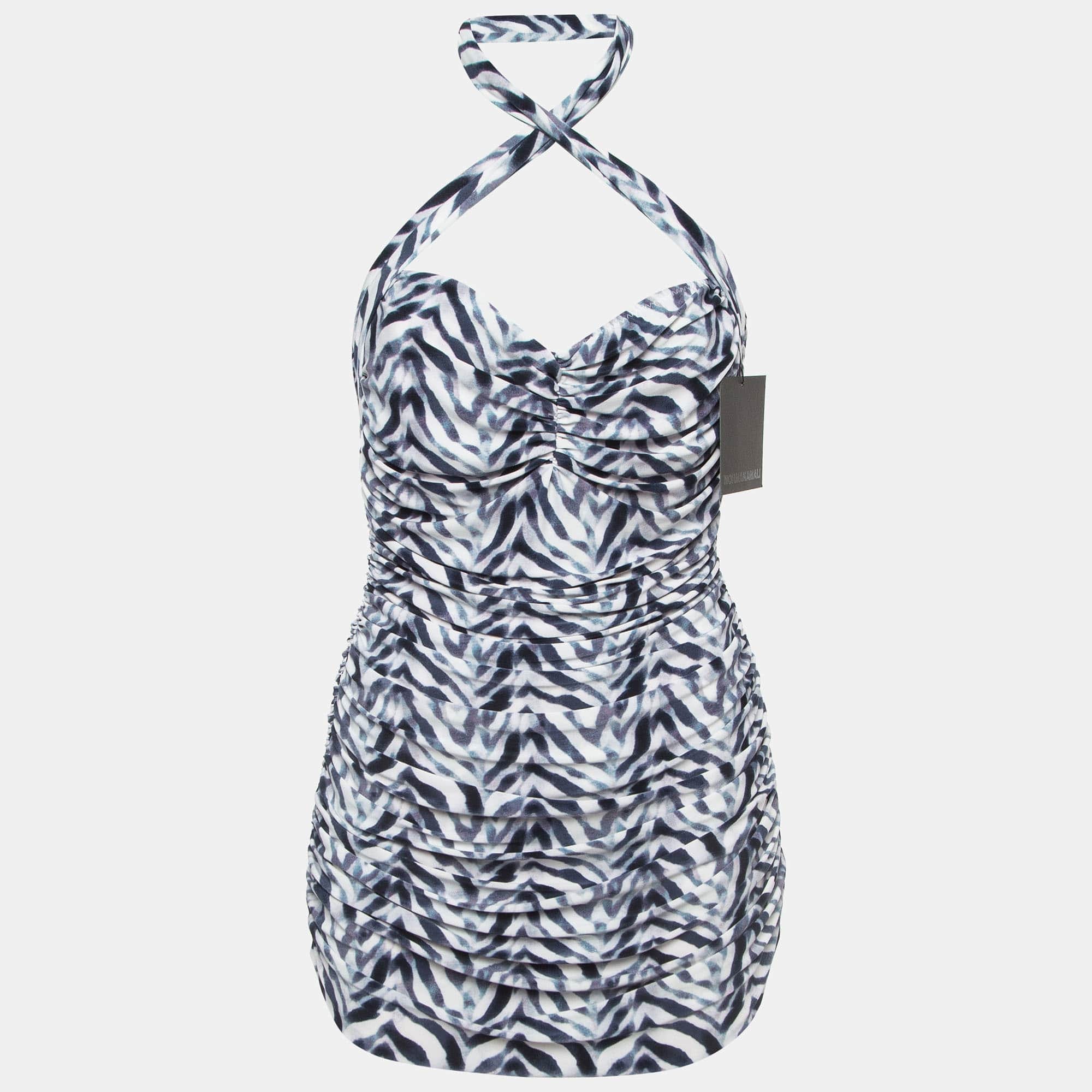 Norma Kamali White Chevron Zebra Print Jersey Bill Mio Swimsuit