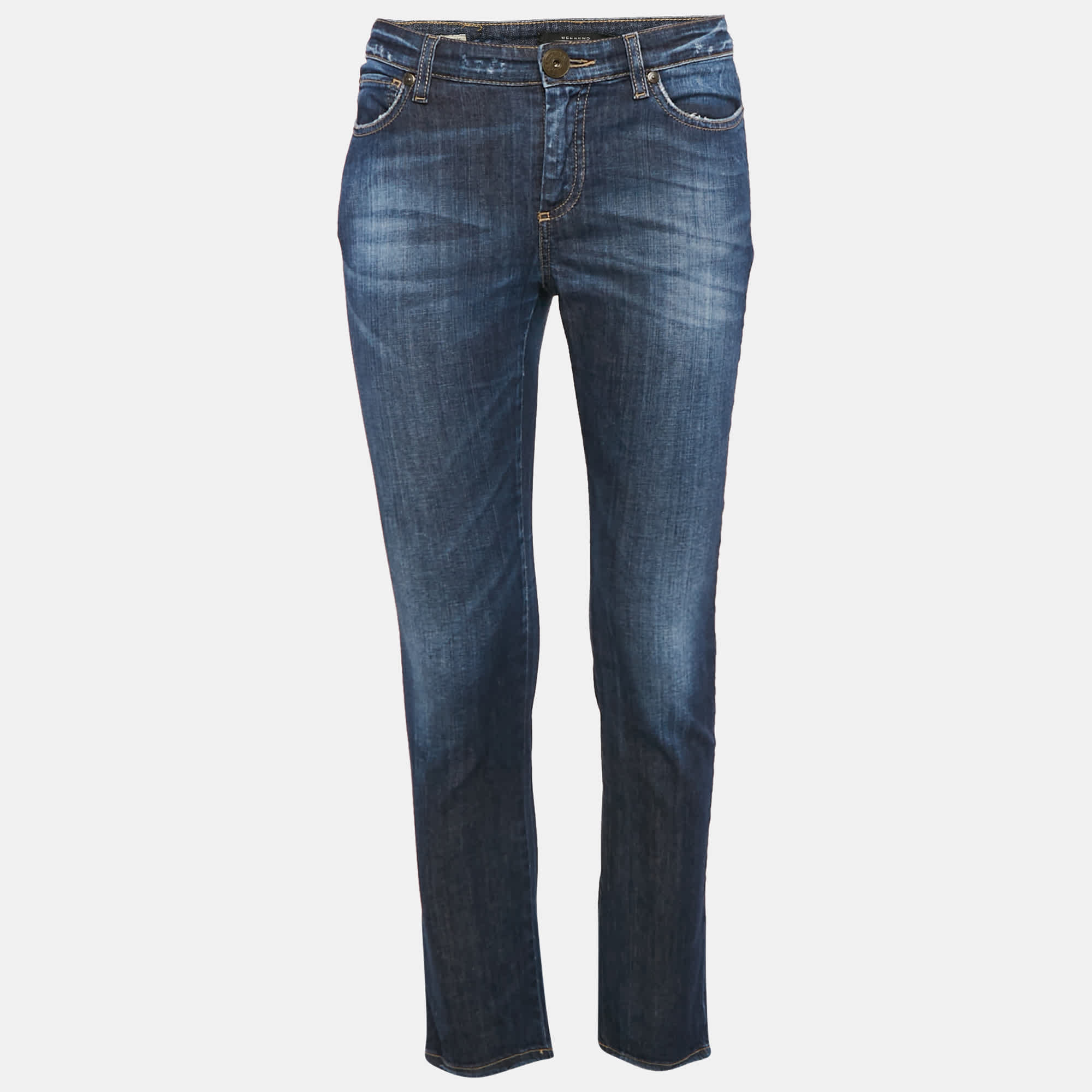Weekend Max Mara Blue Embellished Denim Skinny Cropped Jeans S Waist