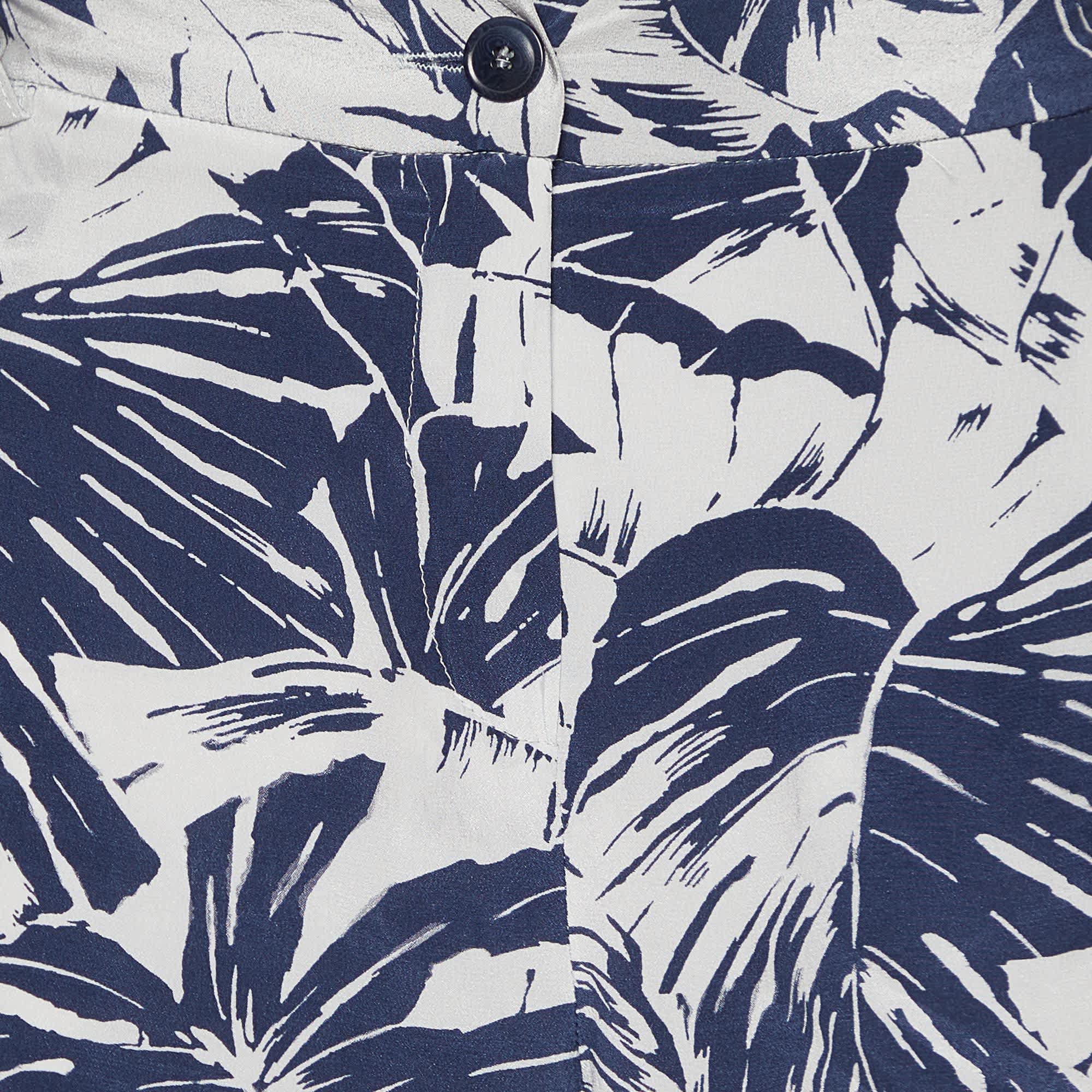 Weekend Max Mara Blue Tropical Print Silk Capri Pants