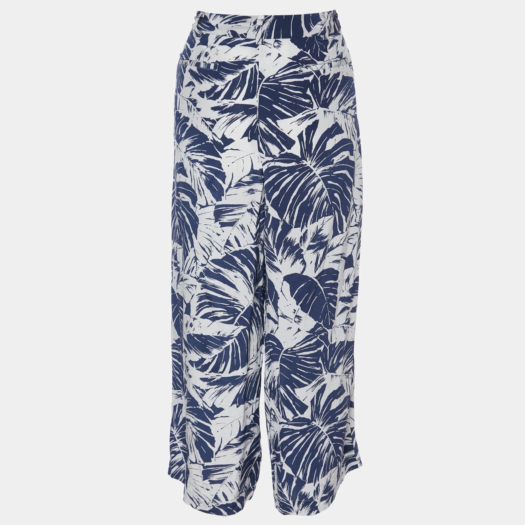 Weekend Max Mara Blue Tropical Print Silk Capri Pants