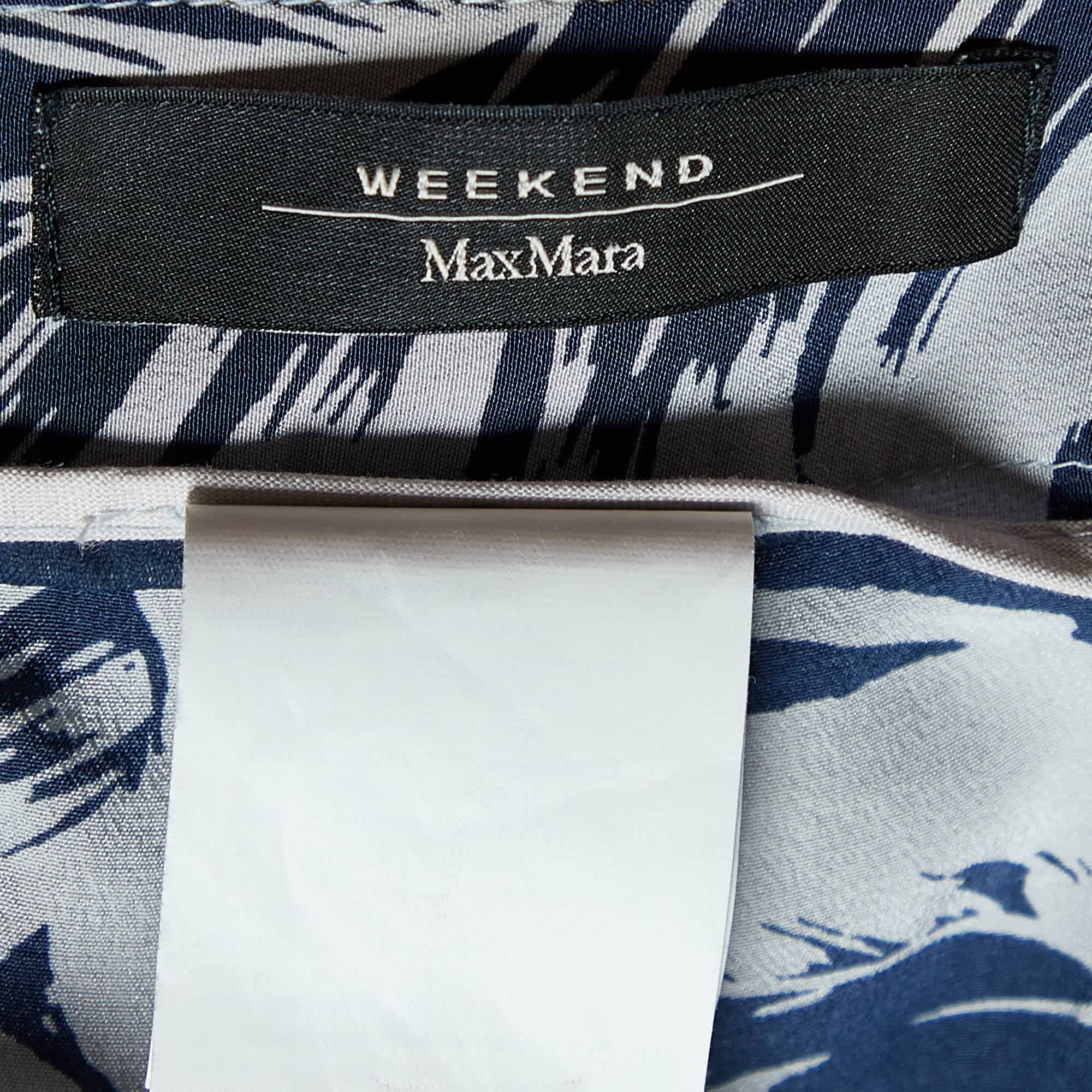 Weekend Max Mara Blue Tropical Print Silk Capri Pants