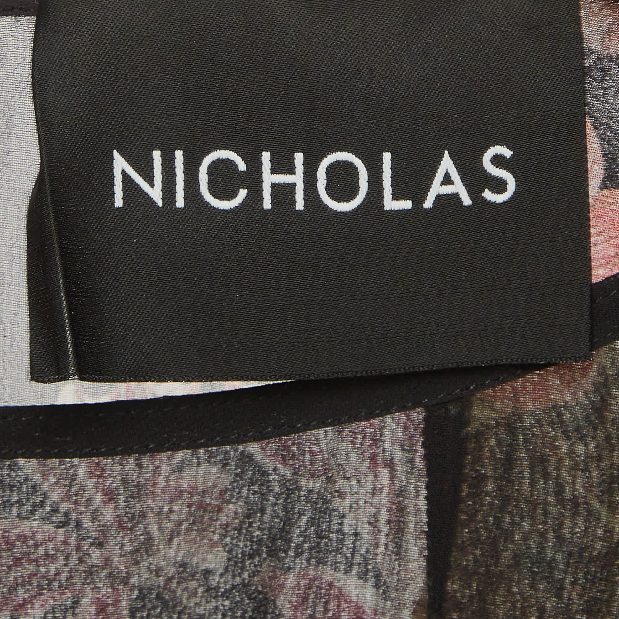 Nicholas Black Floral Print Chiffon Ruffle Maxi Dress
