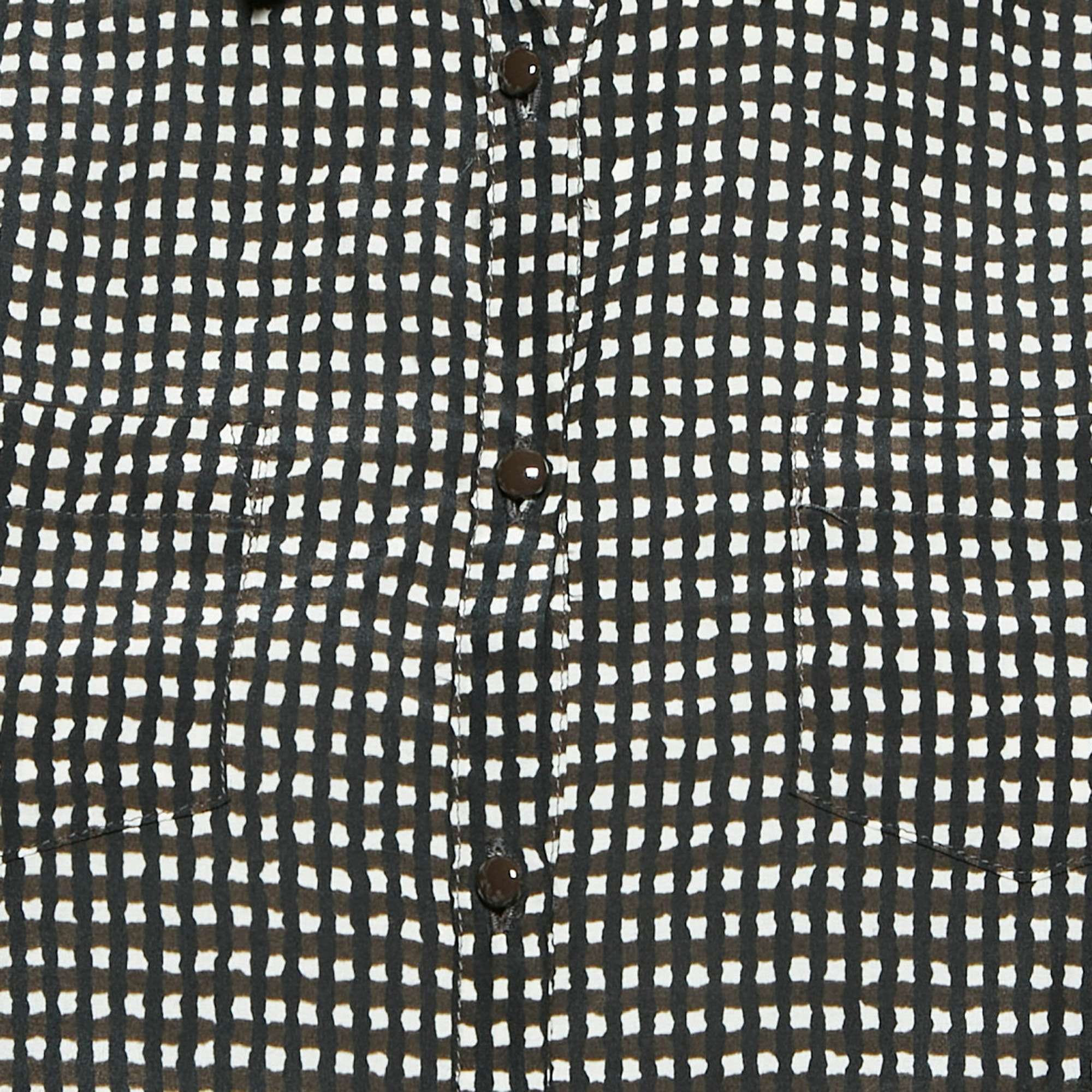 Weekend Max Mara Brown Check Print Silk Blend Puff Sleeve Blouse
