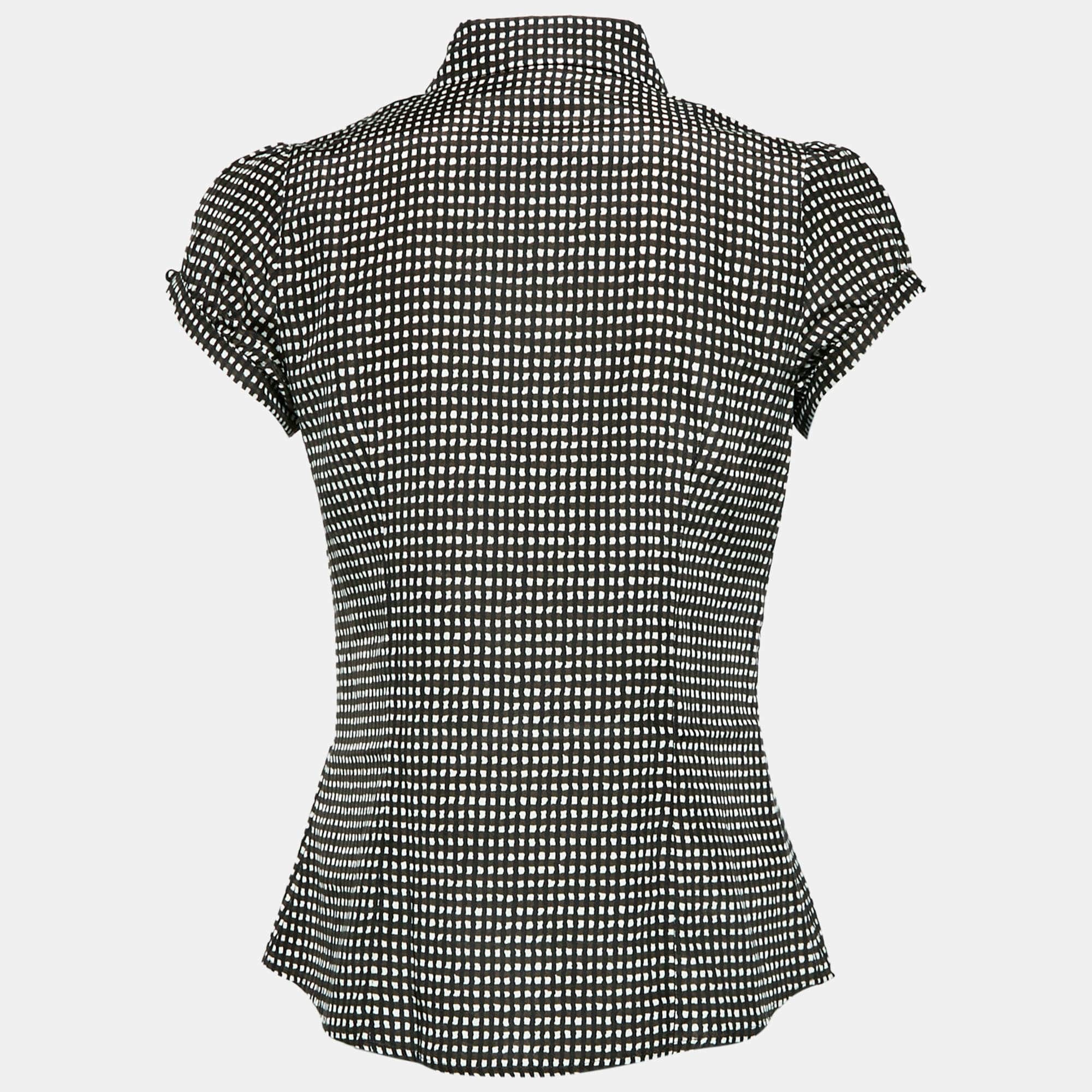 Weekend Max Mara Brown Check Print Silk Blend Puff Sleeve Blouse