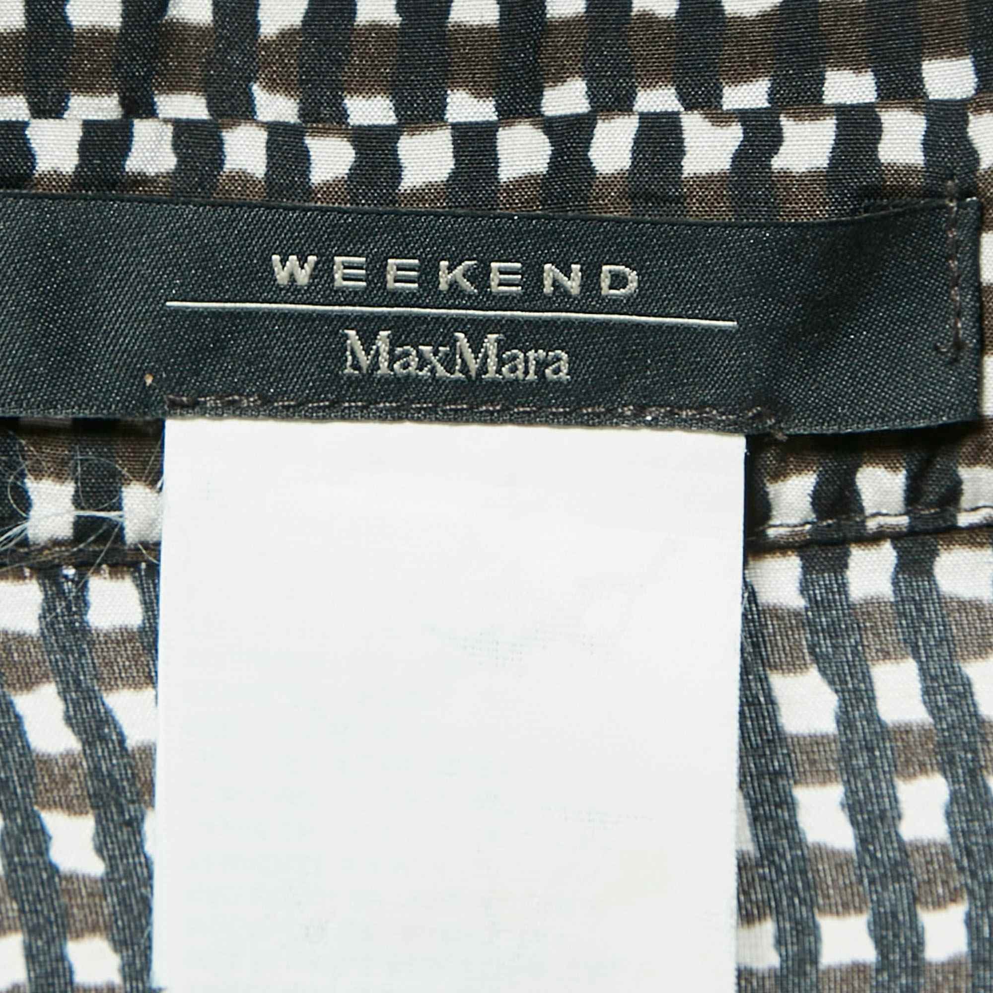 Weekend Max Mara Brown Check Print Silk Blend Puff Sleeve Blouse